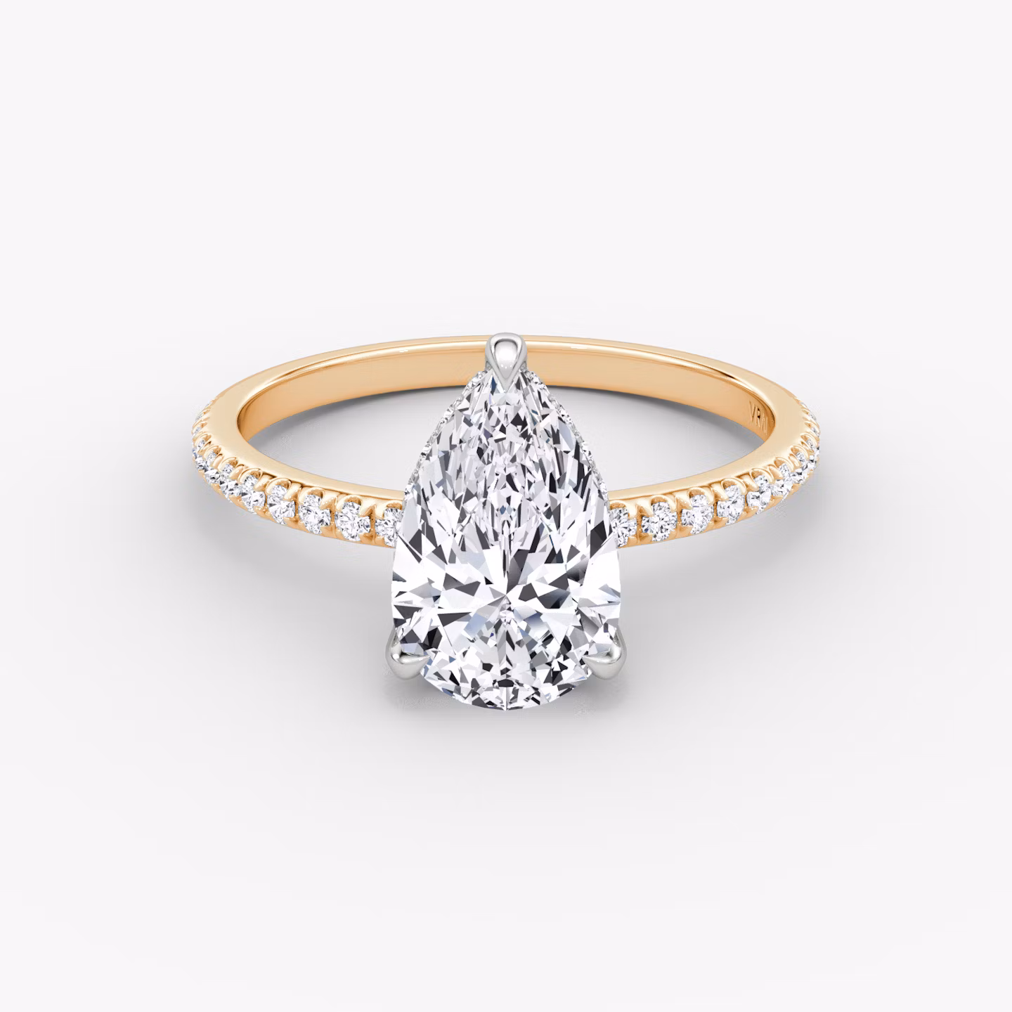 The Classic Hidden Halo | Pear | 14k | Rose Gold and Platinum | bandAccent: Pavé | bandWidth: standard | prongStyle: Plain | diamondOrientation: vertical | caratWeight: other