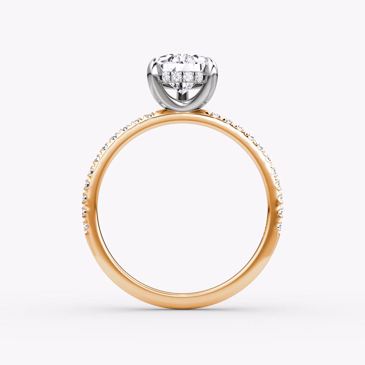 The Classic Hidden Halo | Pear | 14k | Rose Gold and Platinum | bandAccent: Pavé | bandWidth: standard | prongStyle: Plain | diamondOrientation: vertical | caratWeight: other