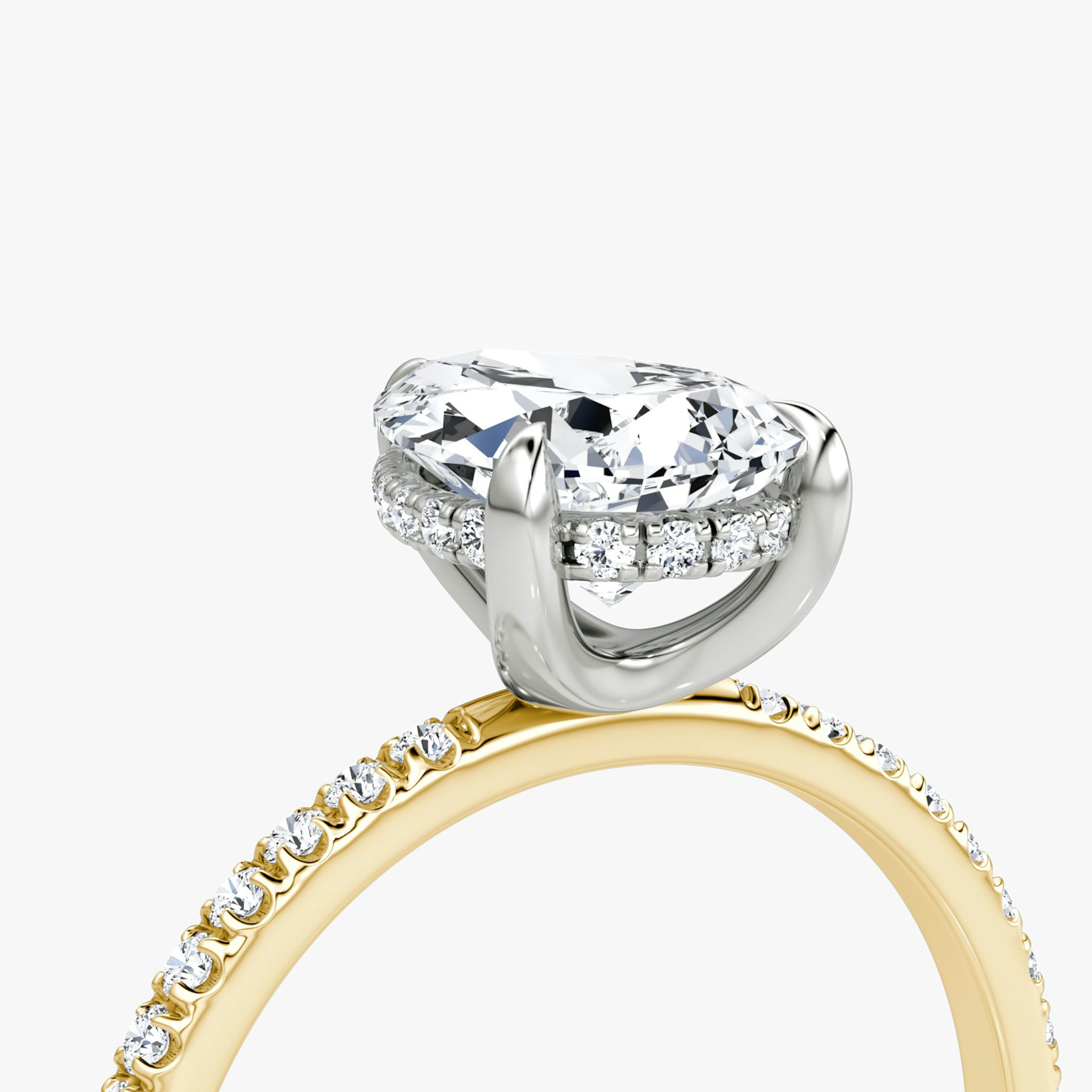 The Classic Hidden Halo | Pear | 18k | Yellow Gold and Platinum | bandAccent: Pavé | bandWidth: standard | prongStyle: Plain | diamondOrientation: vertical | caratWeight: other