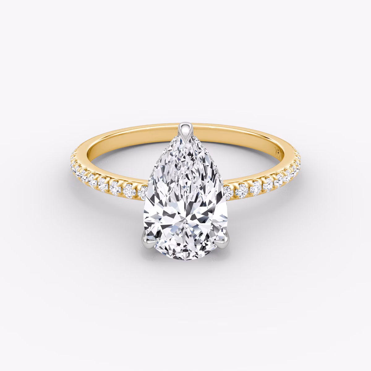 The Classic Hidden Halo | Pear | 18k | Yellow Gold and Platinum | bandAccent: Pavé | bandWidth: standard | prongStyle: Plain | diamondOrientation: vertical | caratWeight: other