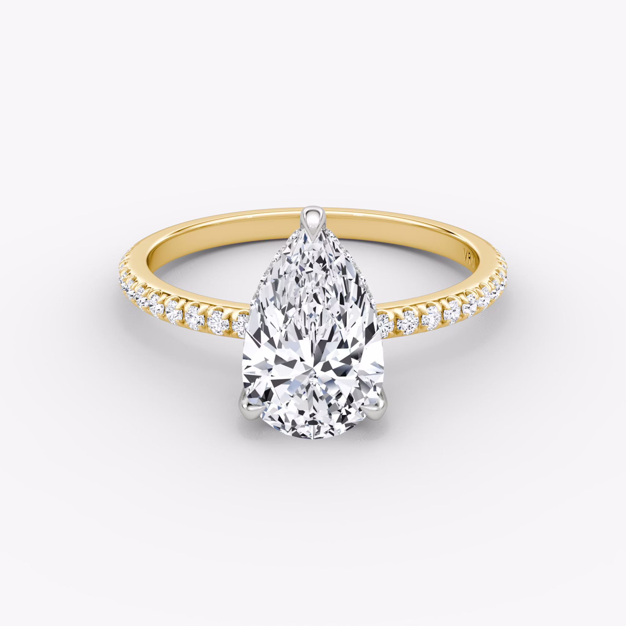 The Classic Hidden Halo | Pear | 18k | Yellow Gold and Platinum | bandAccent: Pavé | bandWidth: standard | prongStyle: Plain | diamondOrientation: vertical | caratWeight: other