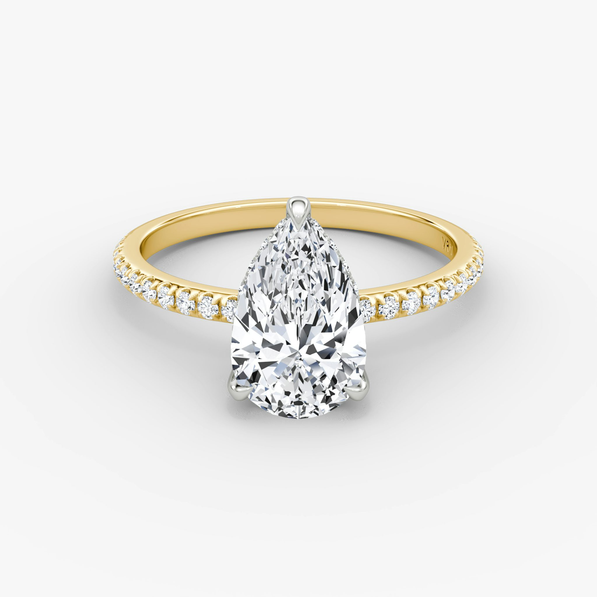The Classic Hidden Halo | Pear | 18k | Yellow Gold and Platinum | bandAccent: Pavé | bandWidth: standard | prongStyle: Plain | diamondOrientation: vertical | caratWeight: other