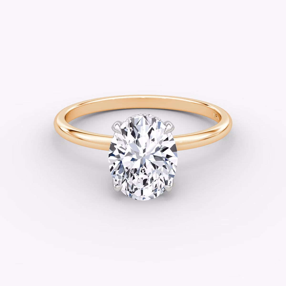 The Classic Hidden Halo | Oval | 14k | Rose Gold and Platinum | bandAccent: Plain | bandWidth: standard | prongStyle: Plain | diamondOrientation: vertical | caratWeight: other