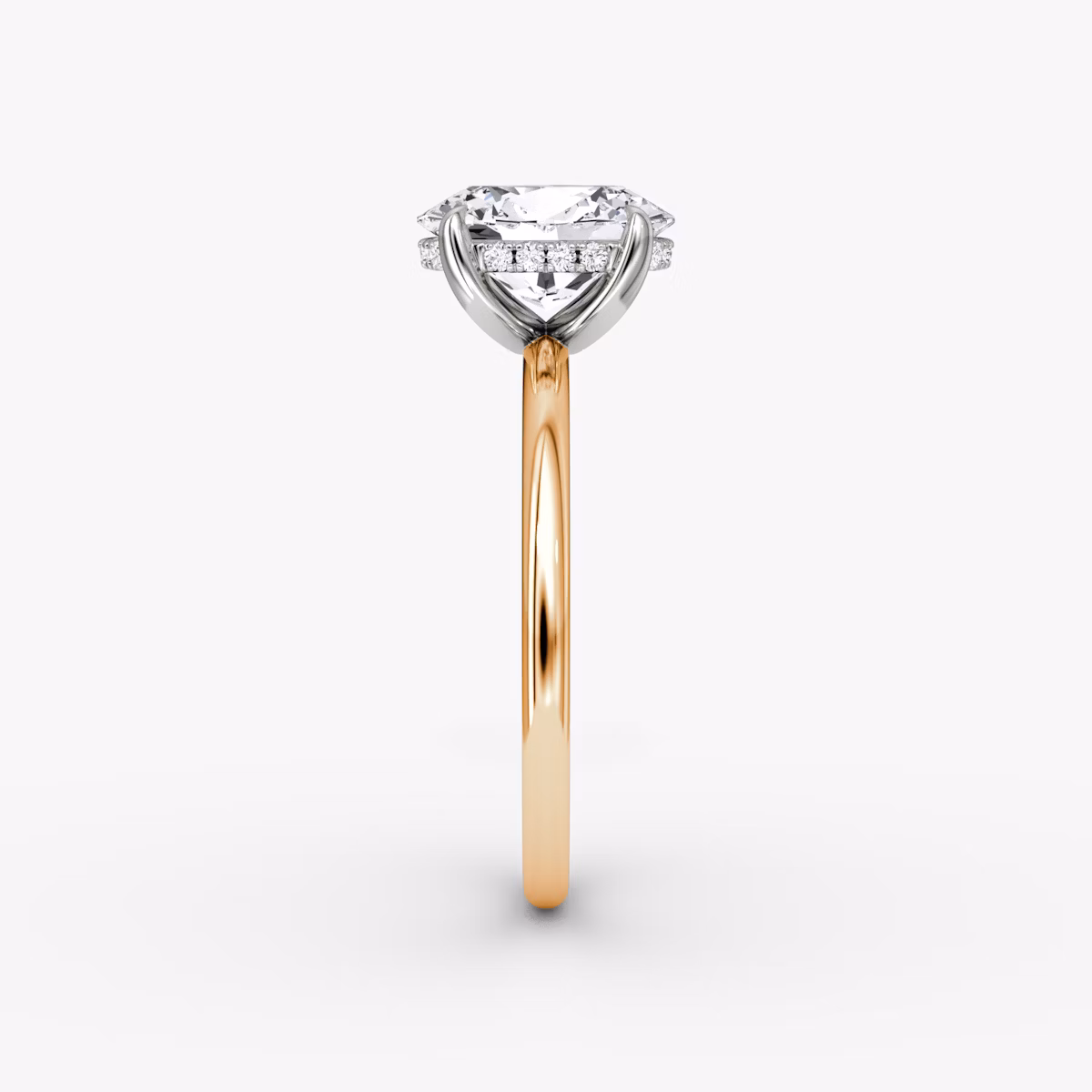 The Classic Hidden Halo | Oval | 14k | Rose Gold and Platinum | bandAccent: Plain | bandWidth: standard | prongStyle: Plain | diamondOrientation: vertical | caratWeight: other