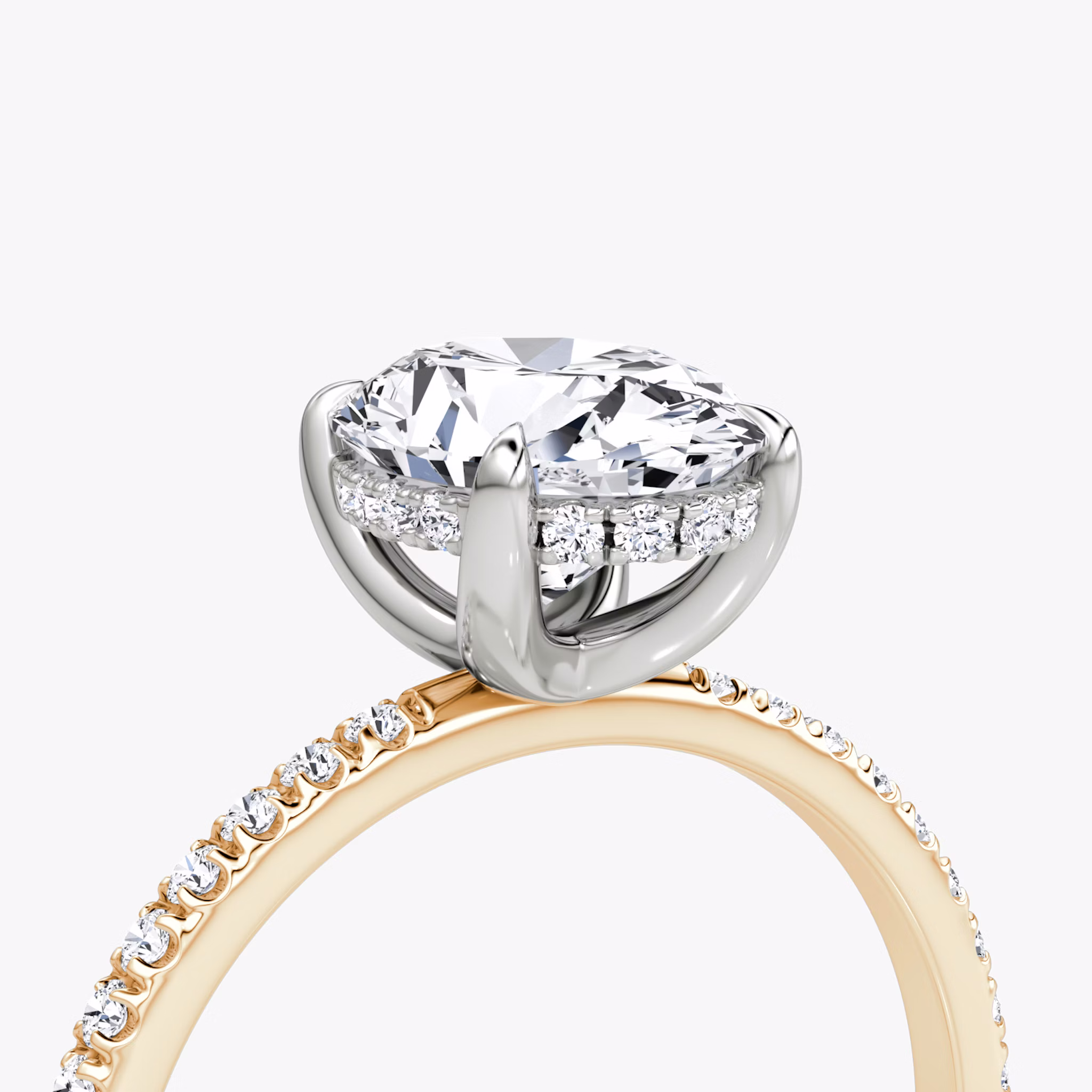 The Classic Hidden Halo | Oval | 14k | Rose Gold and Platinum | bandAccent: Pavé | bandWidth: standard | prongStyle: Plain | diamondOrientation: vertical | caratWeight: other