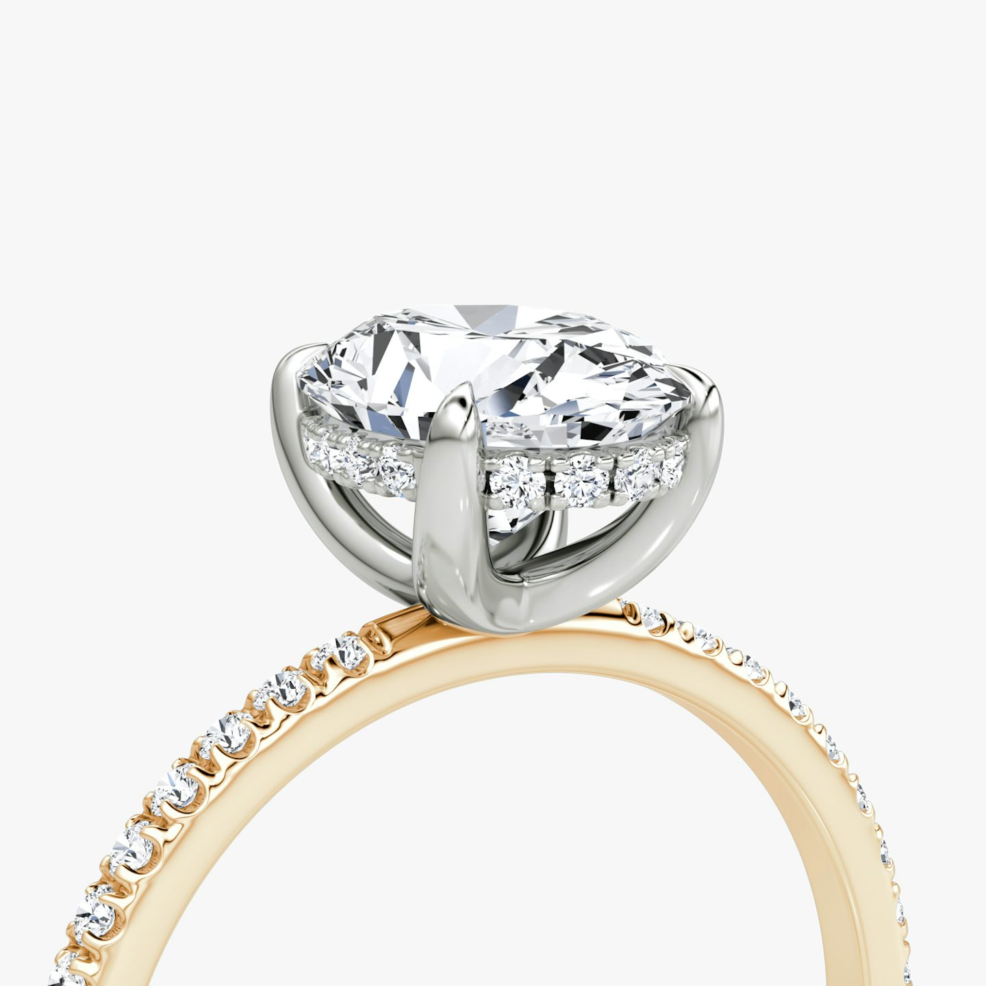 The Classic Hidden Halo | Oval | 14k | Rose Gold and Platinum | bandAccent: Pavé | bandWidth: standard | prongStyle: Plain | diamondOrientation: vertical | caratWeight: other