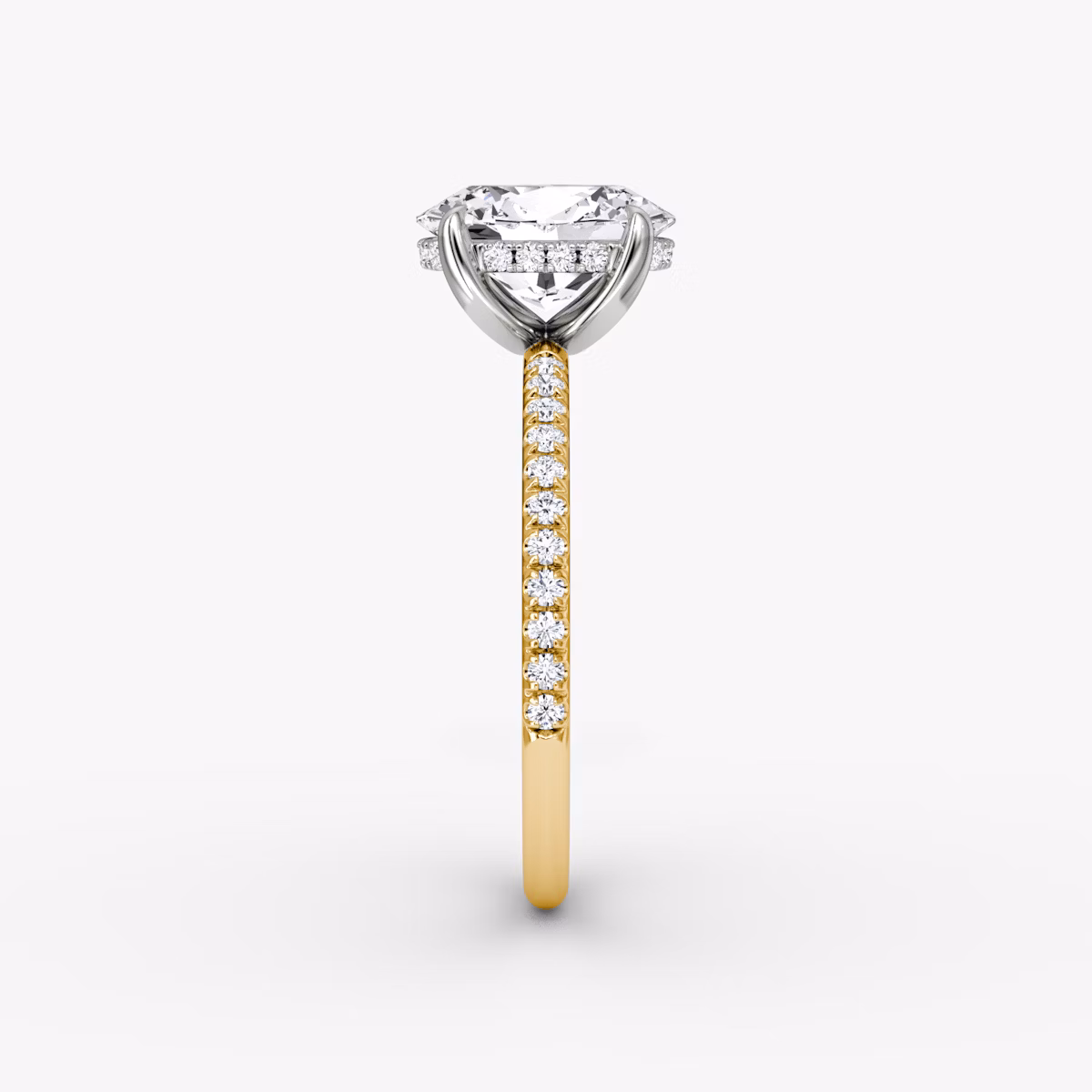 The Classic Hidden Halo | Oval | 18k | Yellow Gold and Platinum | bandAccent: Pavé | bandWidth: standard | prongStyle: Plain | diamondOrientation: vertical | caratWeight: other