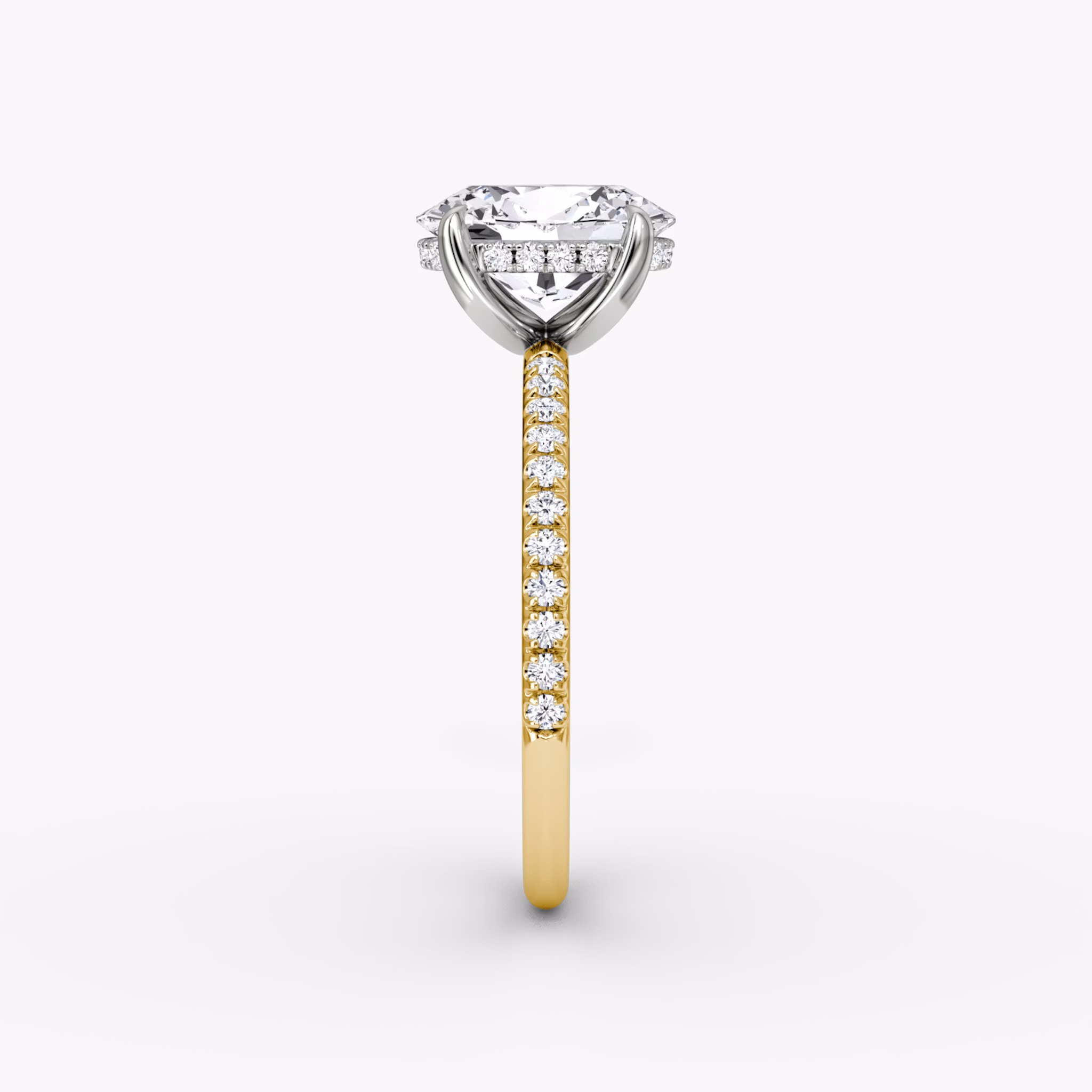 The Classic Hidden Halo | Oval | 18k | Yellow Gold and Platinum | bandAccent: Pavé | bandWidth: standard | prongStyle: Plain | diamondOrientation: vertical | caratWeight: other