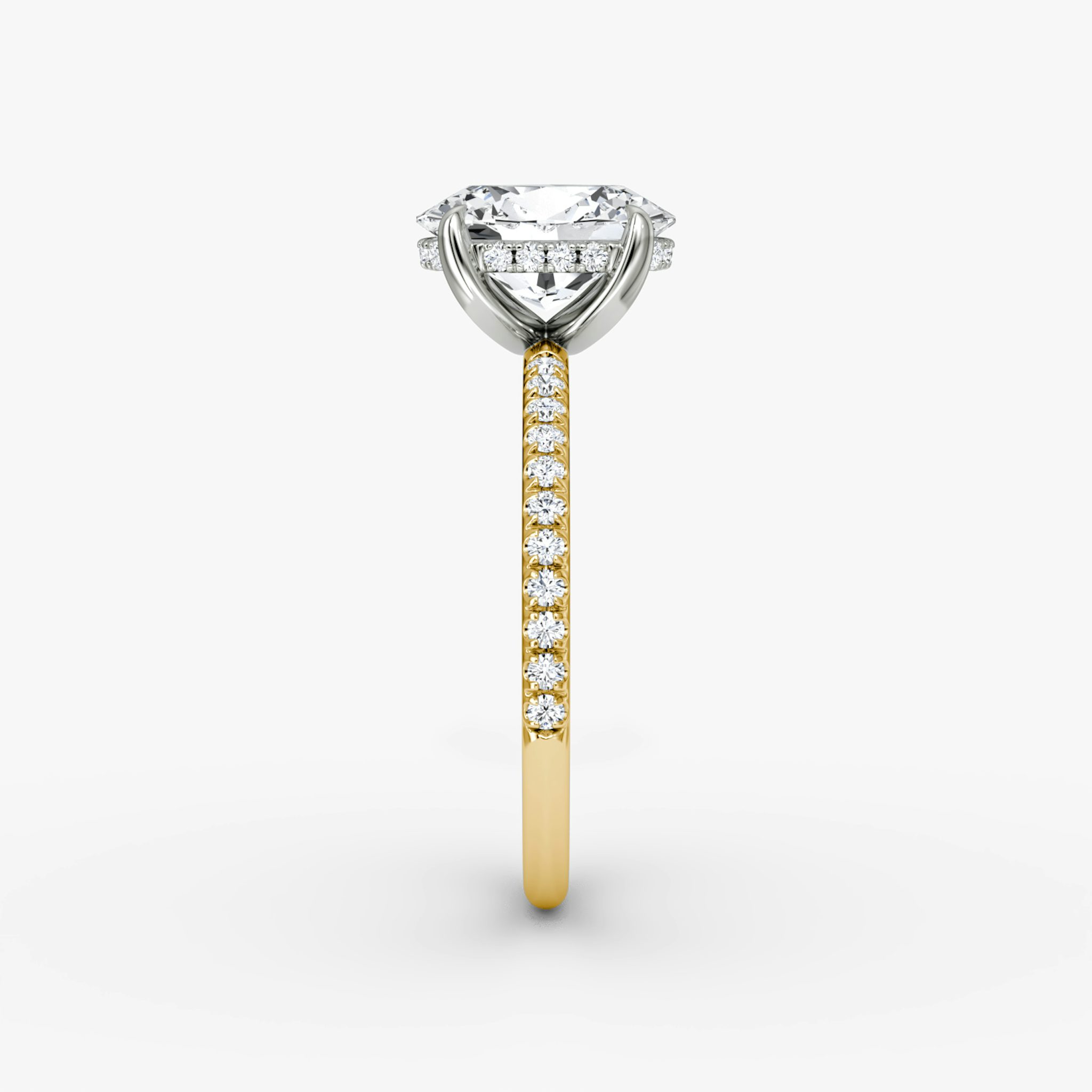 The Classic Hidden Halo | Oval | 18k | Yellow Gold and Platinum | bandAccent: Pavé | bandWidth: standard | prongStyle: Plain | diamondOrientation: vertical | caratWeight: other