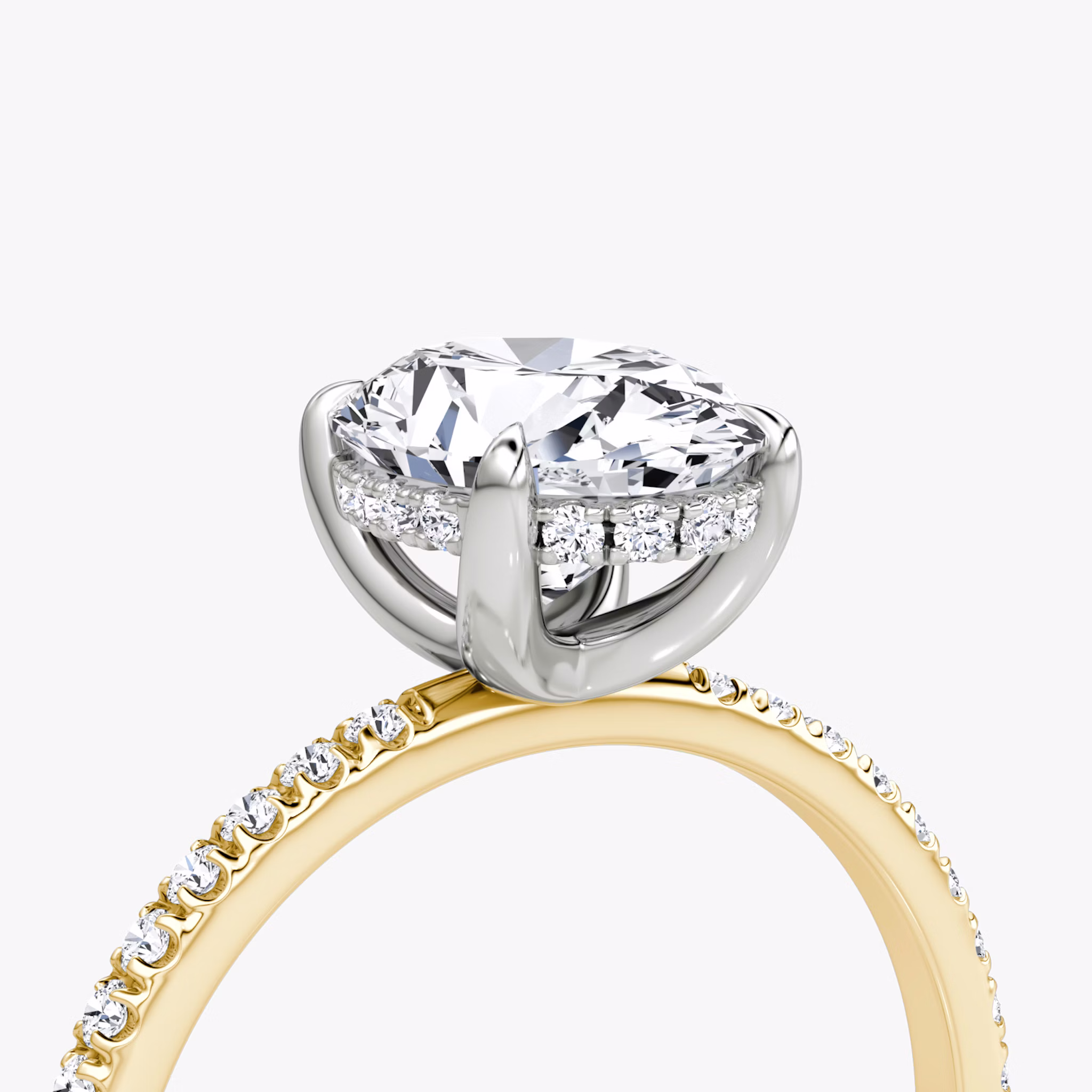 The Classic Hidden Halo | Oval | 18k | Yellow Gold and Platinum | bandAccent: Pavé | bandWidth: standard | prongStyle: Plain | diamondOrientation: vertical | caratWeight: other