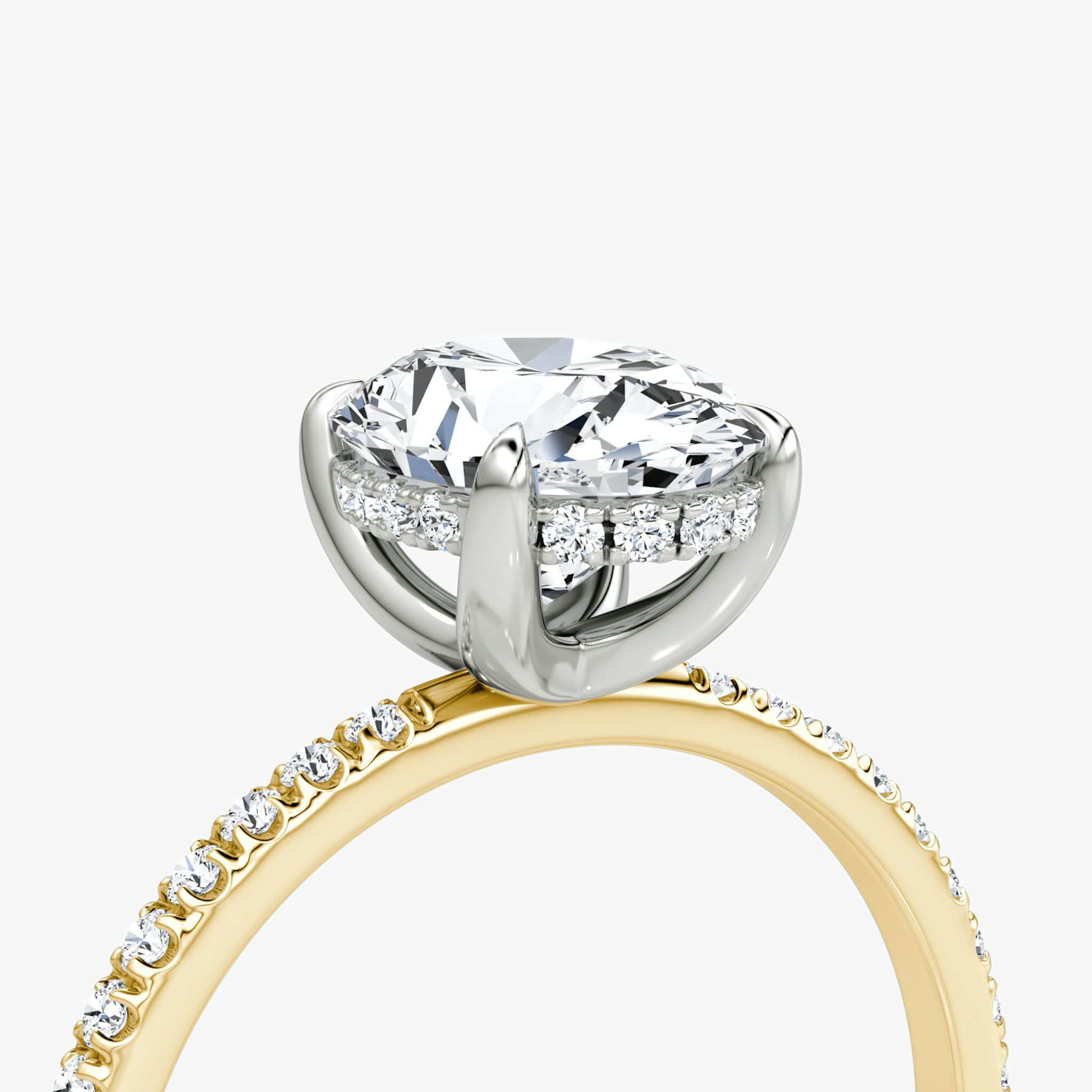 The Classic Hidden Halo | Oval | 18k | Yellow Gold and Platinum | bandAccent: Pavé | bandWidth: standard | prongStyle: Plain | diamondOrientation: vertical | caratWeight: other