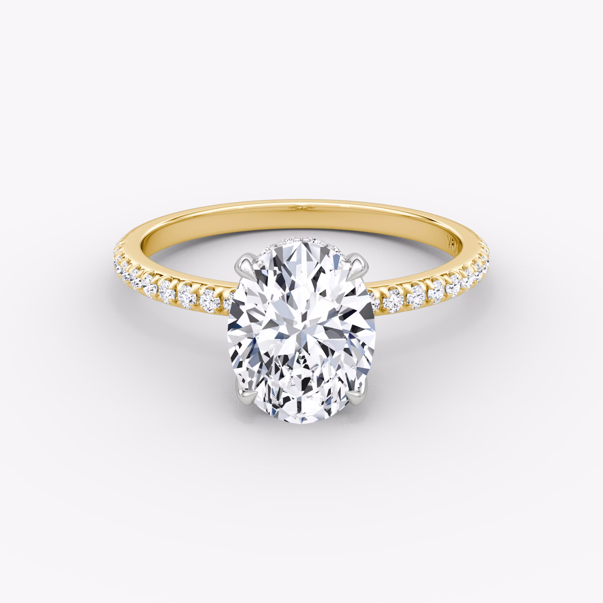 The Classic Hidden Halo | Oval | 18k | Yellow Gold and Platinum | bandAccent: Pavé | bandWidth: standard | prongStyle: Plain | diamondOrientation: vertical | caratWeight: other