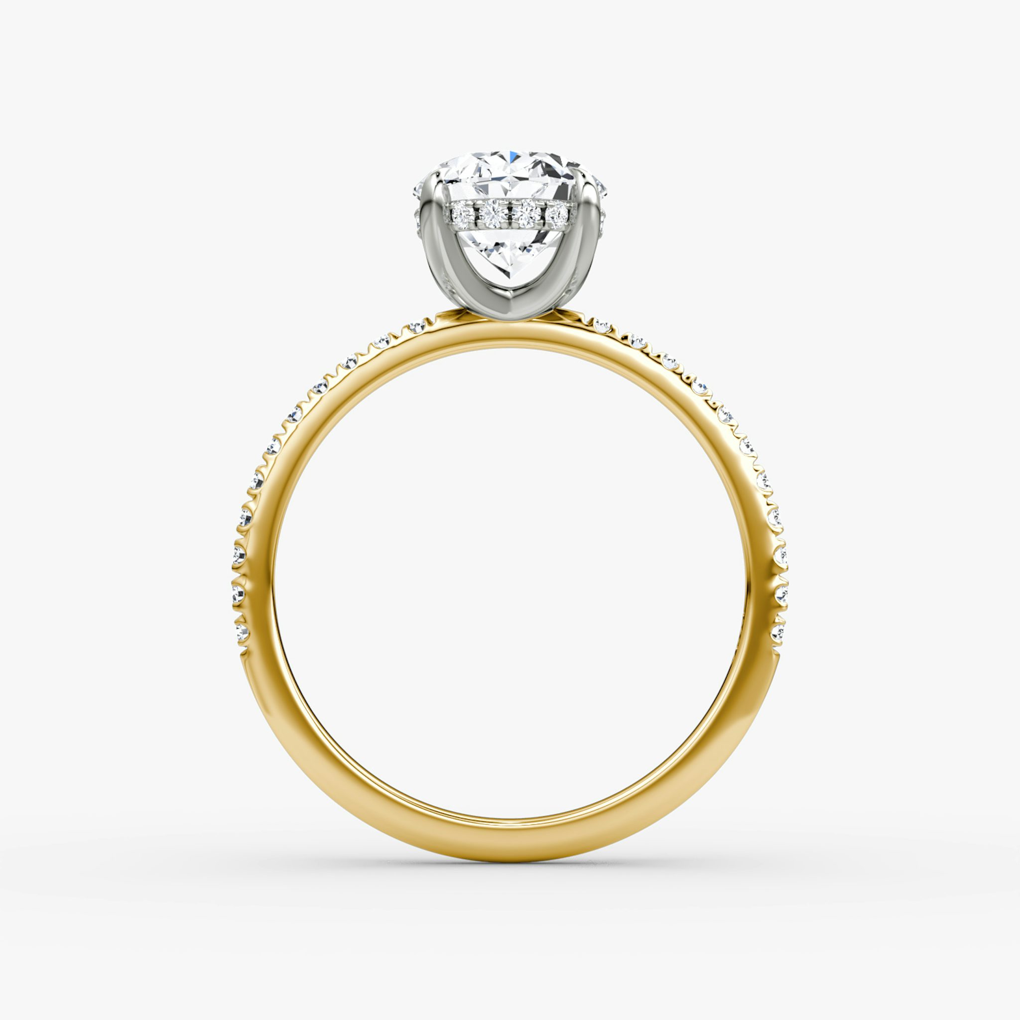 The Classic Hidden Halo | Oval | 18k | Yellow Gold and Platinum | bandAccent: Pavé | bandWidth: standard | prongStyle: Plain | diamondOrientation: vertical | caratWeight: other