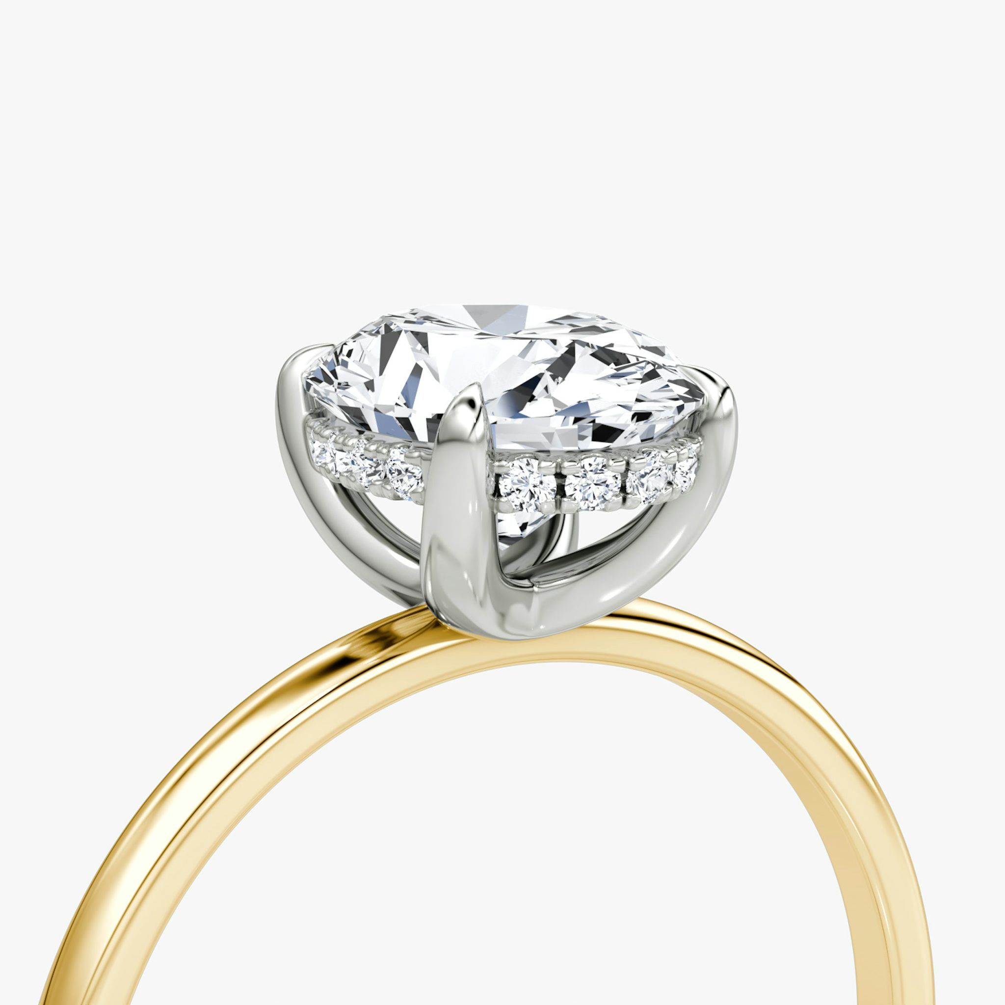 The Classic Hidden Halo | Oval | 18k | Yellow Gold and Platinum | bandAccent: Plain | bandWidth: standard | prongStyle: Plain | diamondOrientation: vertical | caratWeight: other