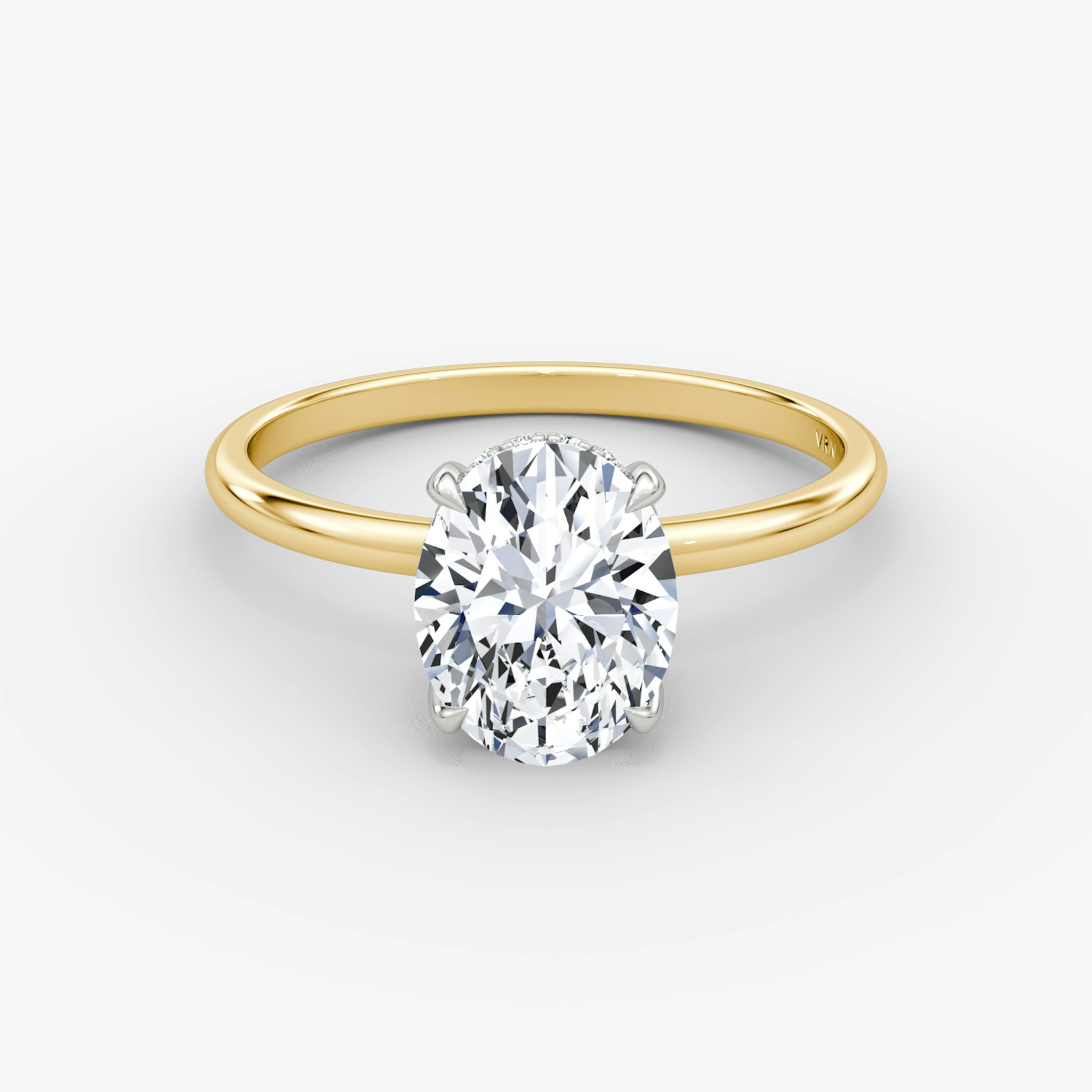 The Classic Hidden Halo | Oval | 18k | Yellow Gold and Platinum | bandAccent: Plain | bandWidth: standard | prongStyle: Plain | diamondOrientation: vertical | caratWeight: other