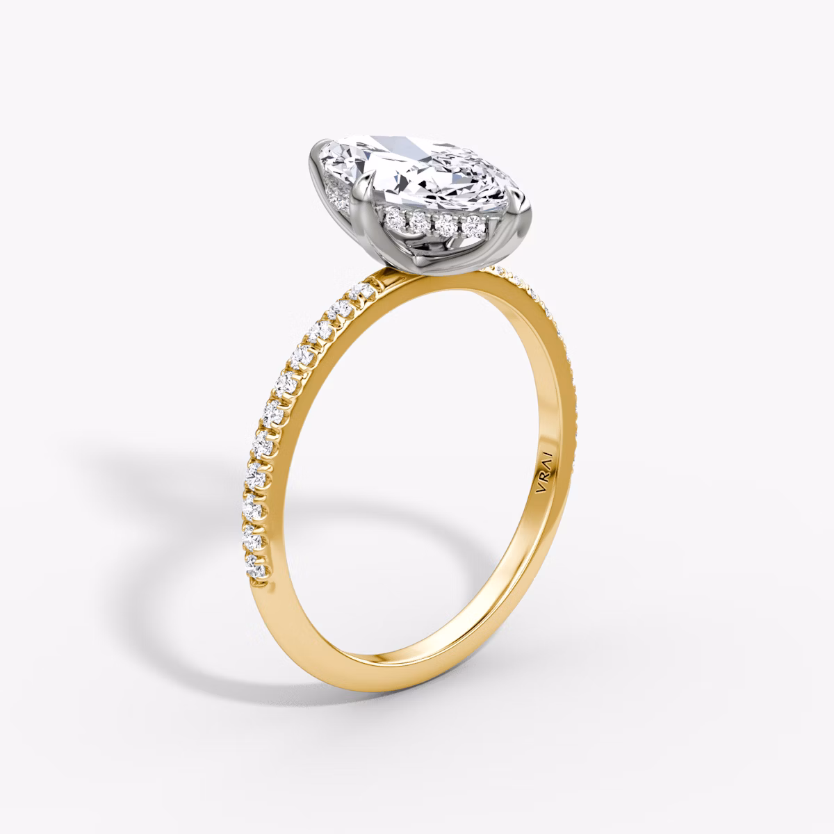 The Classic Hidden Halo | Marquise | 18k | Yellow Gold and Platinum | bandAccent: Pavé | bandWidth: standard | prongStyle: Plain | diamondOrientation: vertical | caratWeight: other