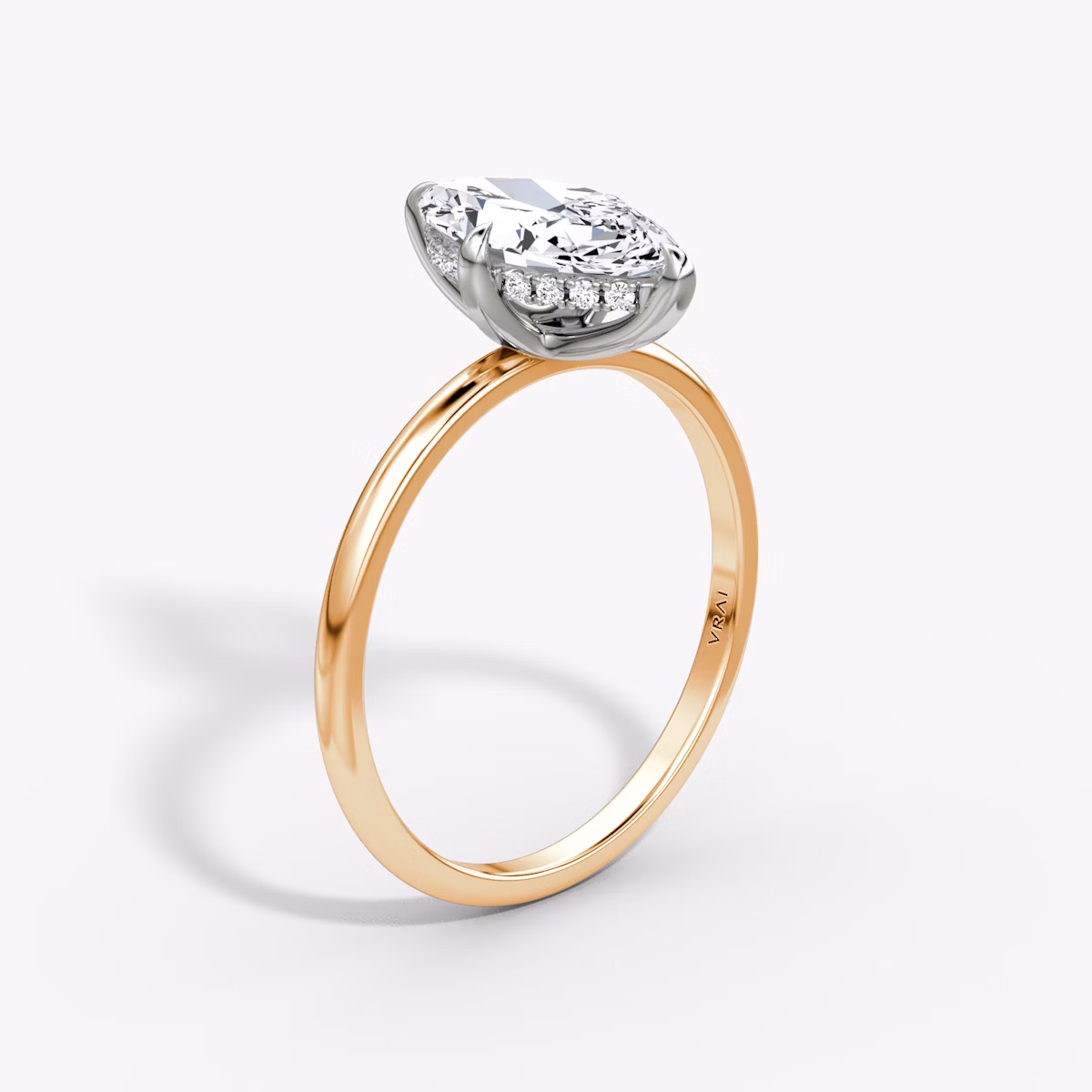 The Classic Hidden Halo | Marquise | 14k | Rose Gold and Platinum | bandAccent: Plain | bandWidth: standard | prongStyle: Plain | diamondOrientation: vertical | caratWeight: other