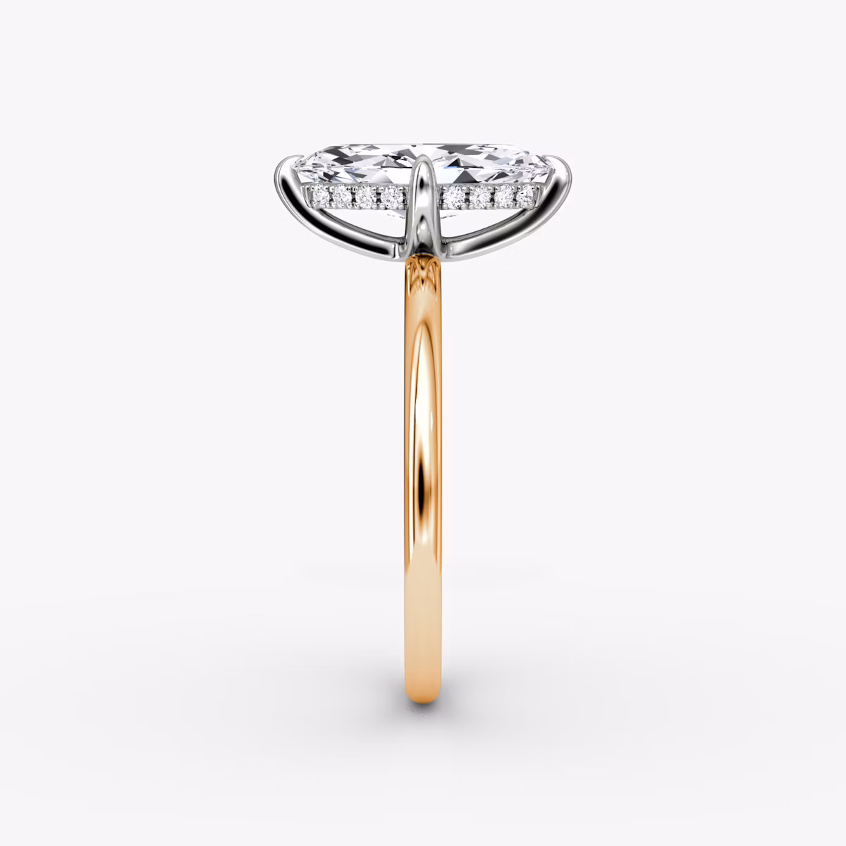 The Classic Hidden Halo | Marquise | 14k | Rose Gold and Platinum | bandAccent: Plain | bandWidth: standard | prongStyle: Plain | diamondOrientation: vertical | caratWeight: other