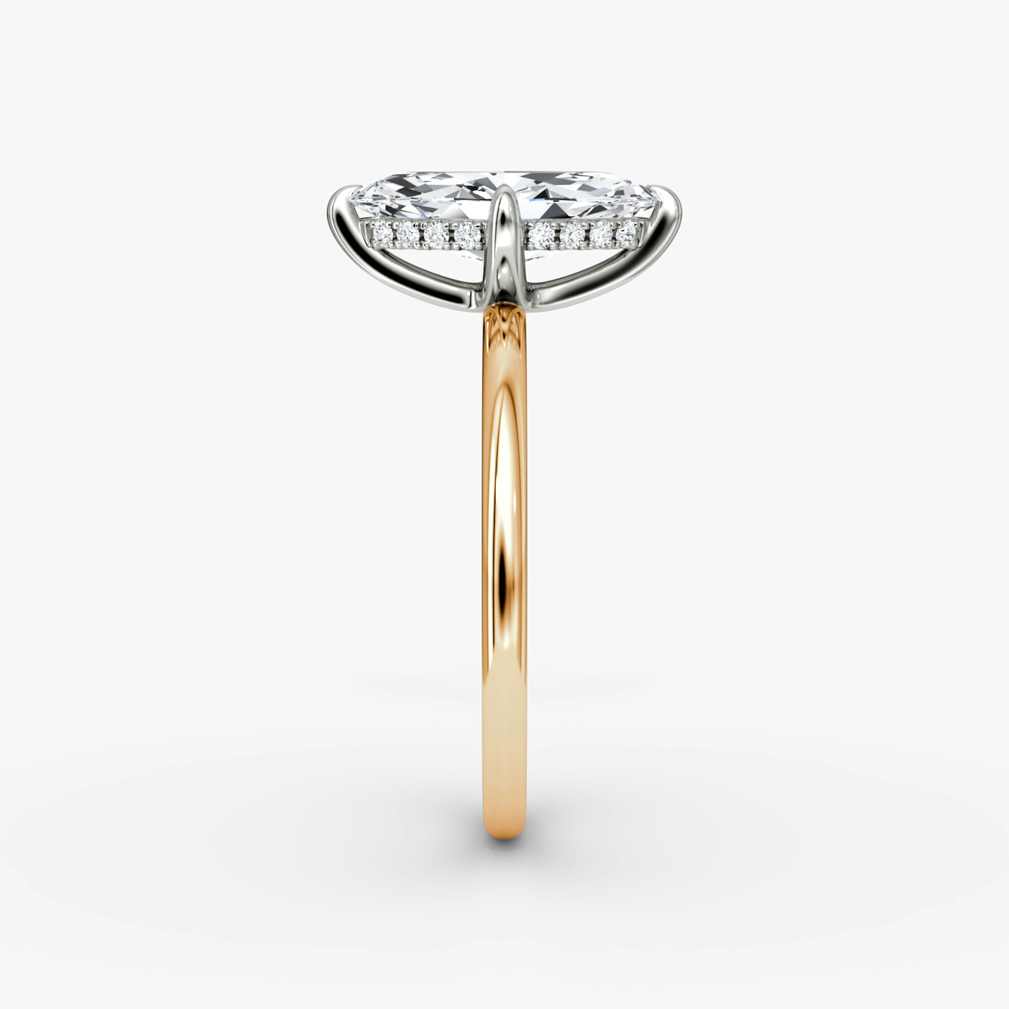 The Classic Hidden Halo | Marquise | 14k | Rose Gold and Platinum | bandAccent: Plain | bandWidth: standard | prongStyle: Plain | diamondOrientation: vertical | caratWeight: other