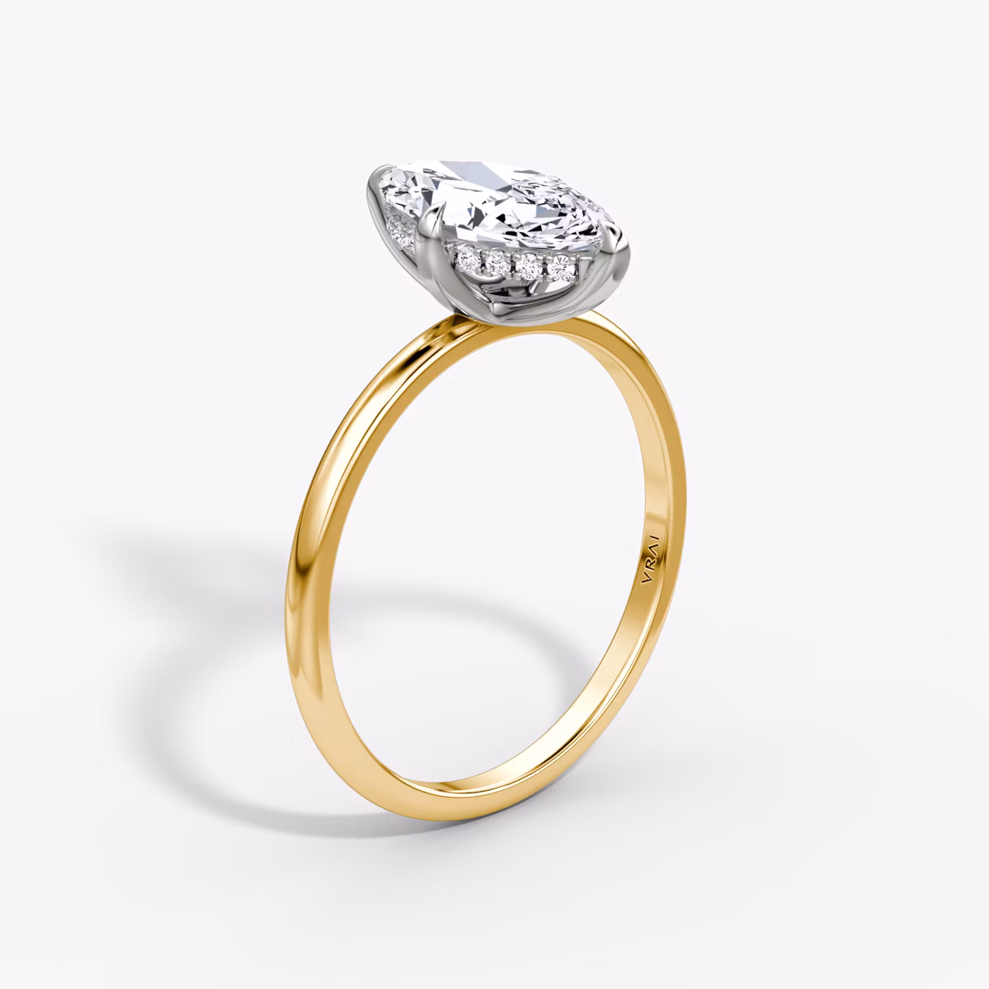 The Classic Hidden Halo | Marquise | 18k | Yellow Gold and Platinum | bandAccent: Plain | bandWidth: standard | prongStyle: Plain | diamondOrientation: vertical | caratWeight: other