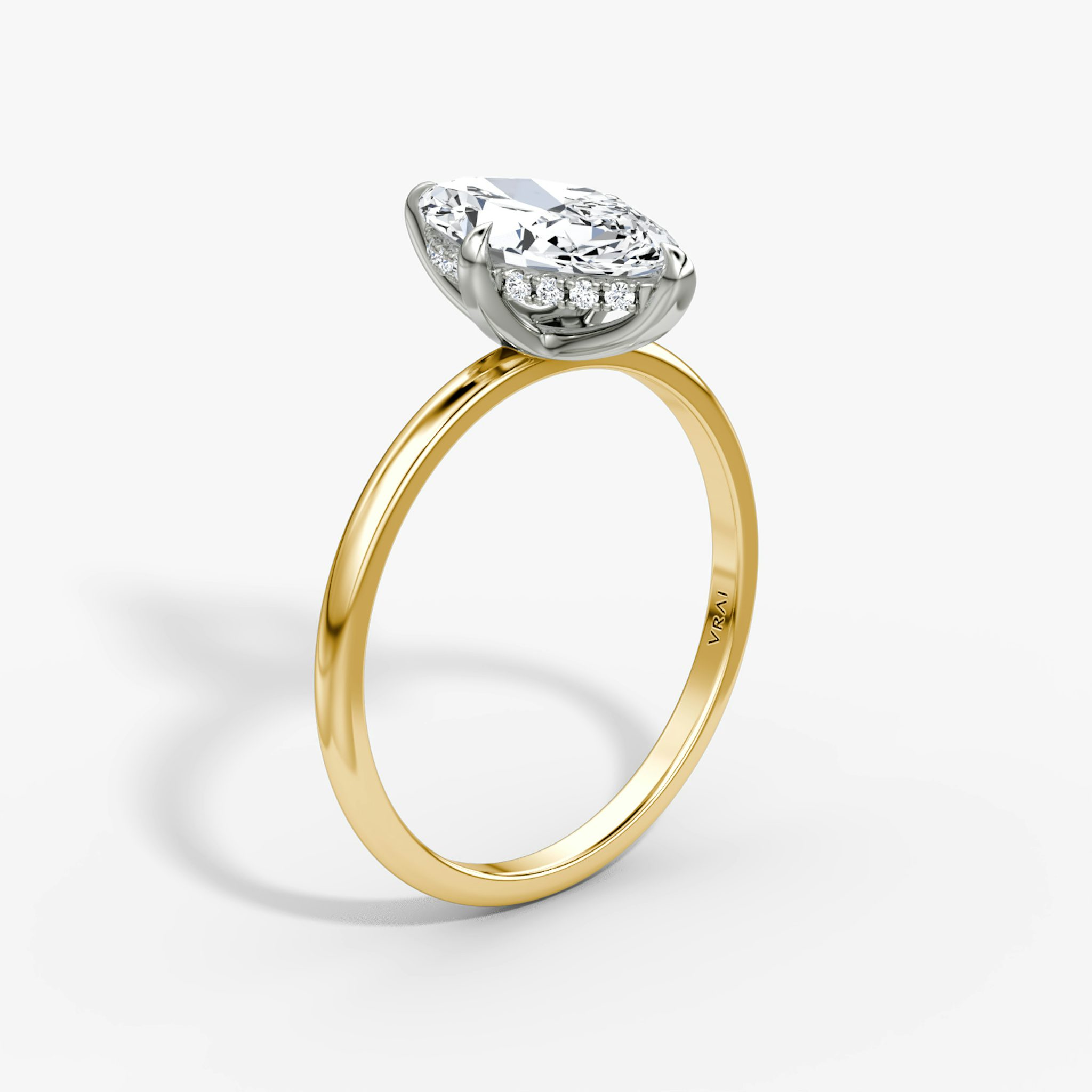 The Classic Hidden Halo | Marquise | 18k | Yellow Gold and Platinum | bandAccent: Plain | bandWidth: standard | prongStyle: Plain | diamondOrientation: vertical | caratWeight: other