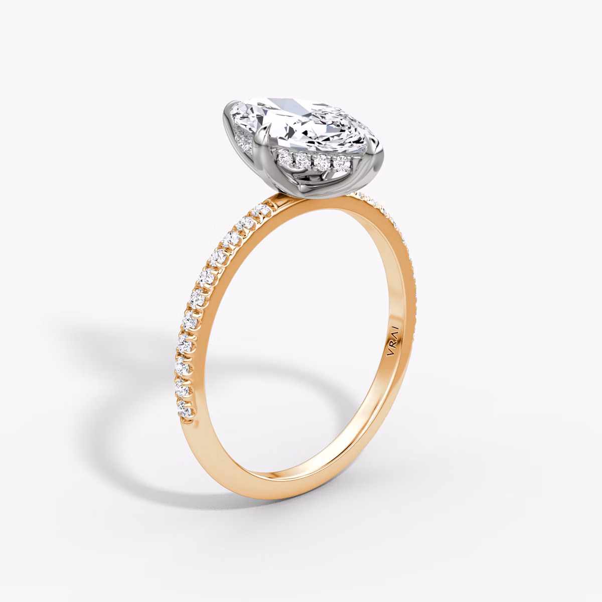 The Classic Hidden Halo | Marquise | 14k | Rose Gold and Platinum | bandAccent: Pavé | bandWidth: standard | prongStyle: Plain | diamondOrientation: vertical | caratWeight: other