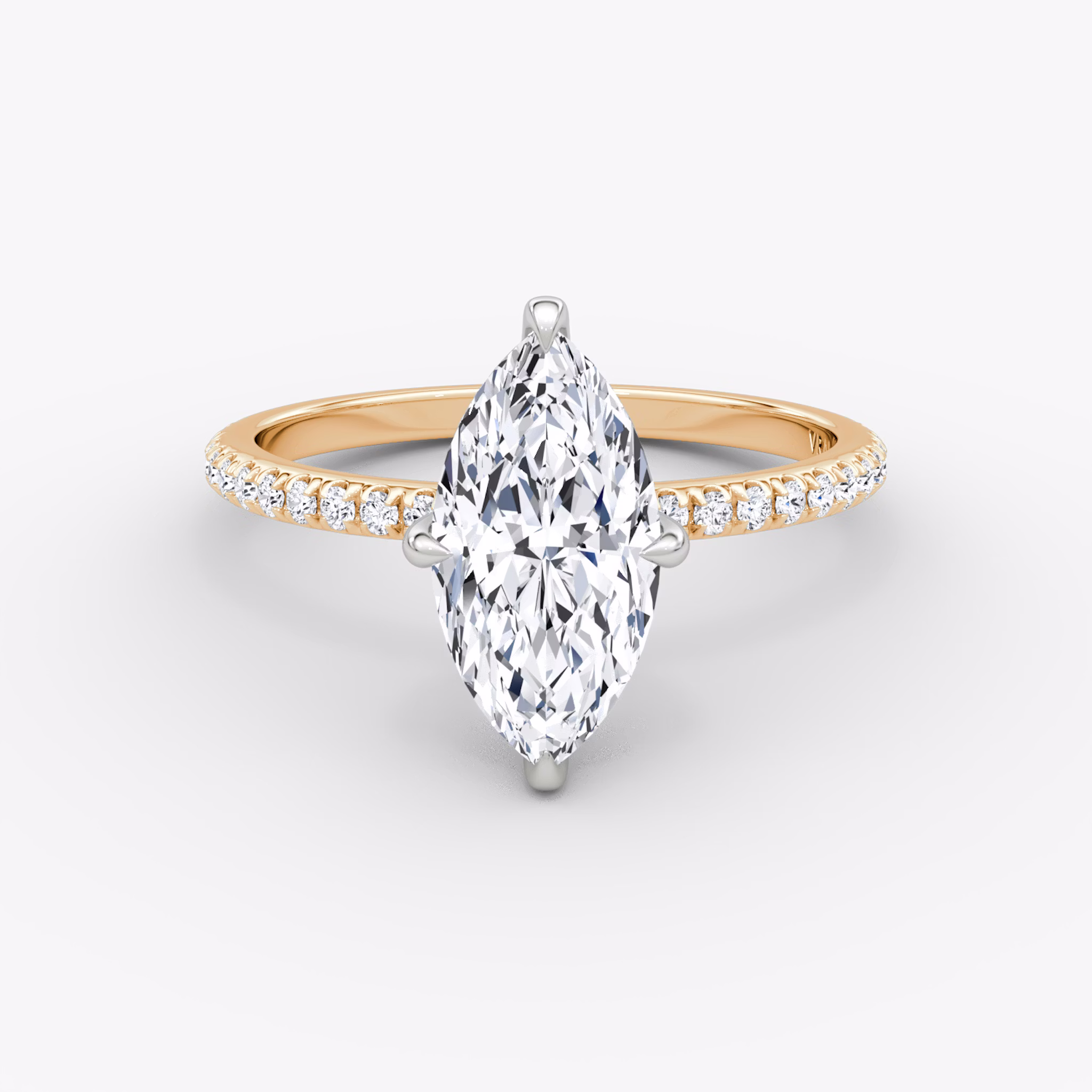 The Classic Hidden Halo | Marquise | 14k | Rose Gold and Platinum | bandAccent: Pavé | bandWidth: standard | prongStyle: Plain | diamondOrientation: vertical | caratWeight: other