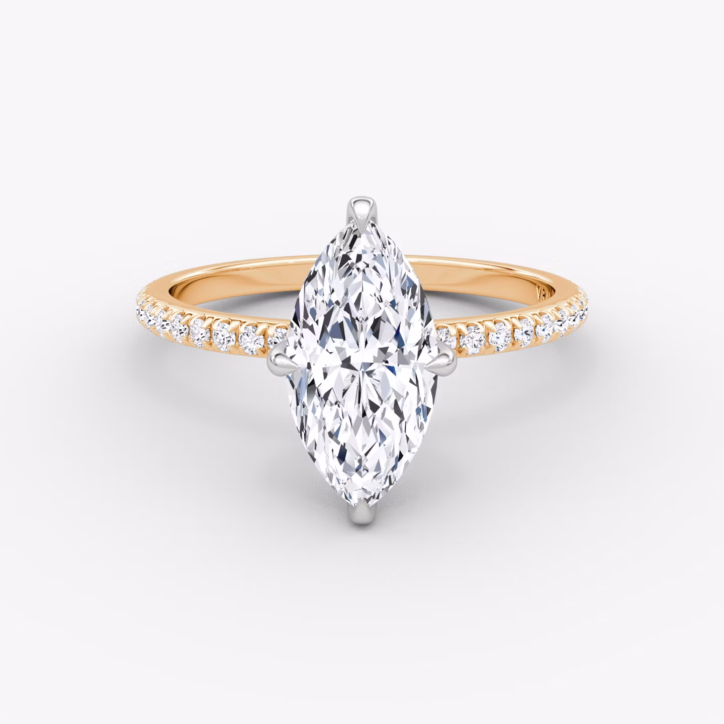 The Classic Hidden Halo | Marquise | 14k | Rose Gold and Platinum | bandAccent: Pavé | bandWidth: standard | prongStyle: Plain | diamondOrientation: vertical | caratWeight: other