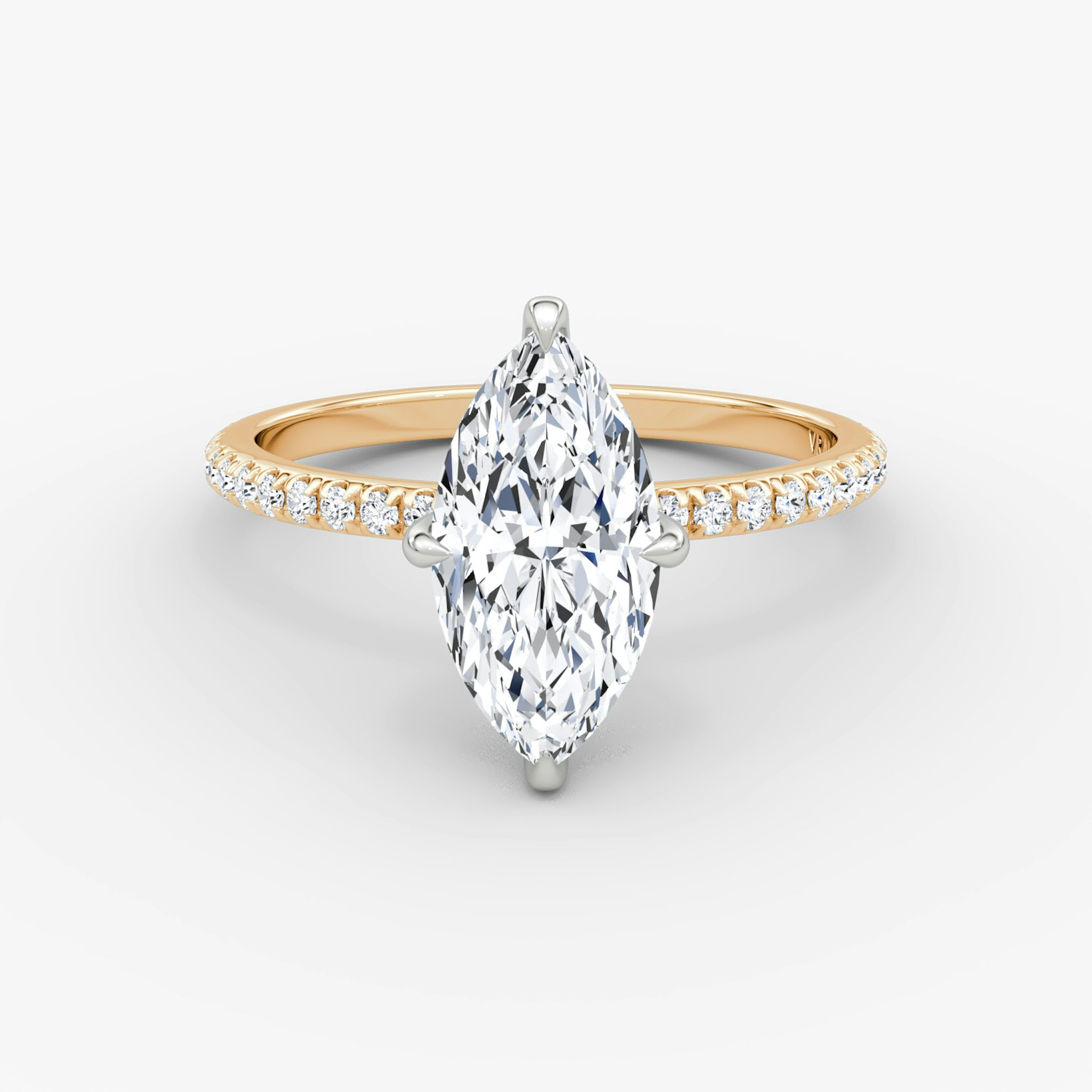 The Classic Hidden Halo | Marquise | 14k | Rose Gold and Platinum | bandAccent: Pavé | bandWidth: standard | prongStyle: Plain | diamondOrientation: vertical | caratWeight: other