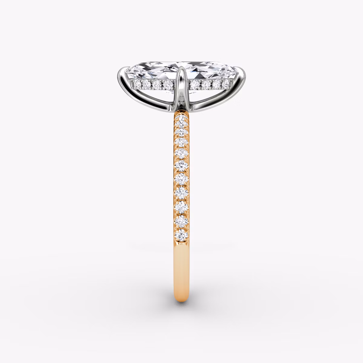 The Classic Hidden Halo | Marquise | 14k | Rose Gold and Platinum | bandAccent: Pavé | bandWidth: standard | prongStyle: Plain | diamondOrientation: vertical | caratWeight: other