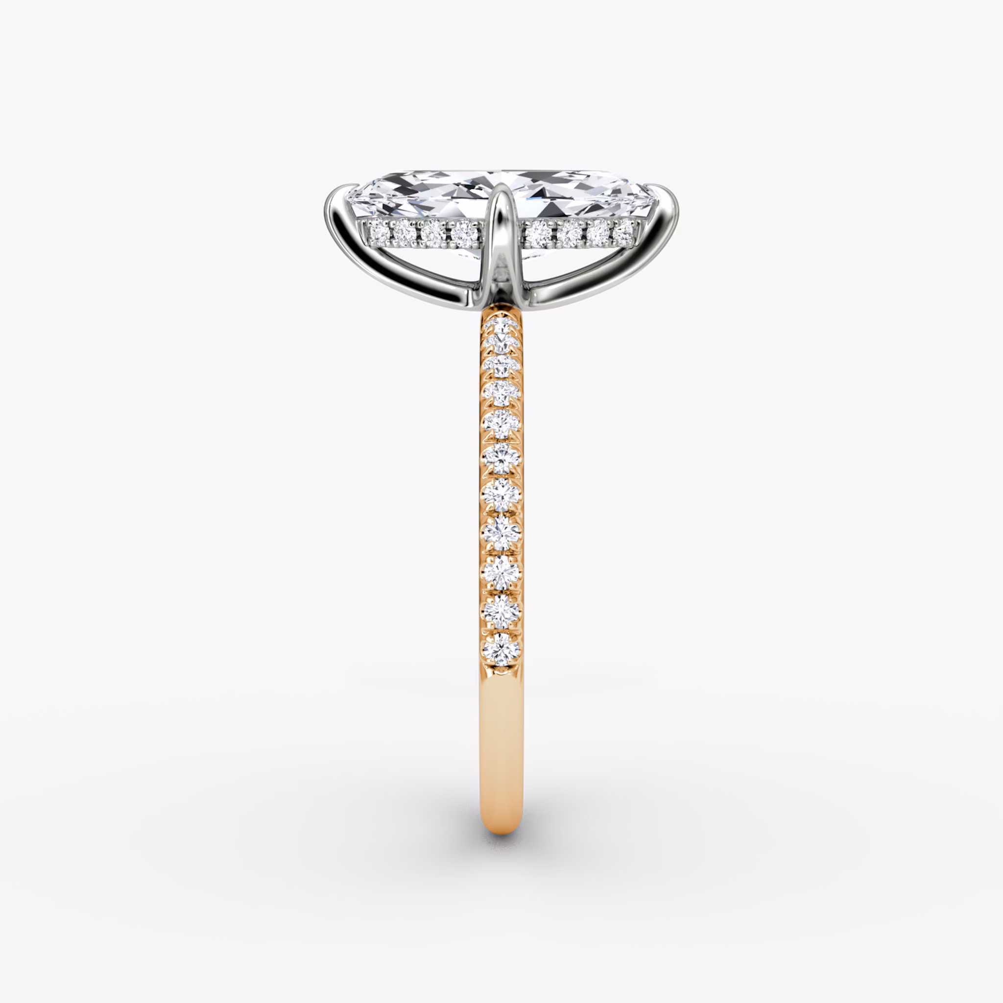 The Classic Hidden Halo | Marquise | 14k | Rose Gold and Platinum | bandAccent: Pavé | bandWidth: standard | prongStyle: Plain | diamondOrientation: vertical | caratWeight: other