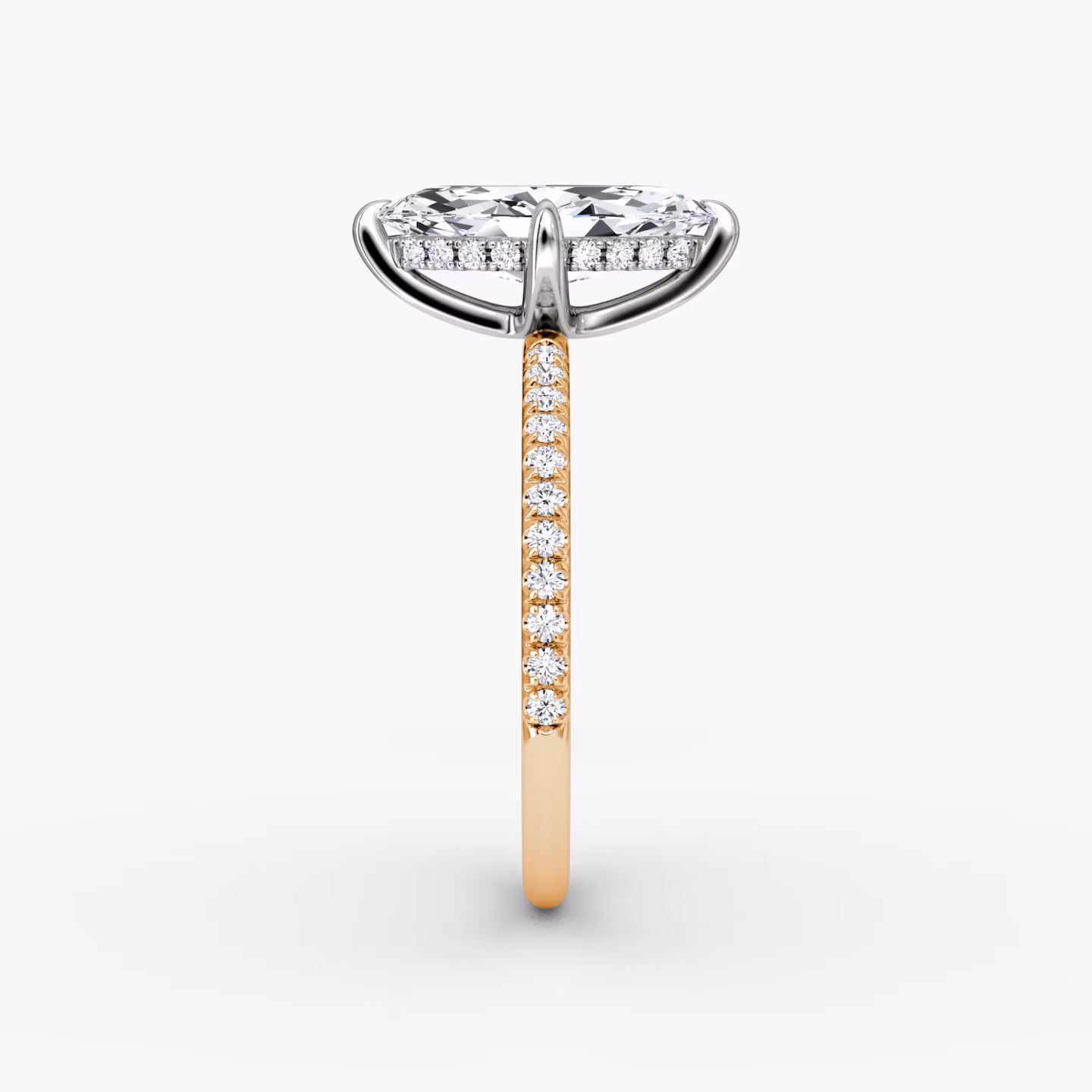 The Classic Hidden Halo | Marquise | 14k | Rose Gold and Platinum | bandAccent: Pavé | bandWidth: standard | prongStyle: Plain | diamondOrientation: vertical | caratWeight: other