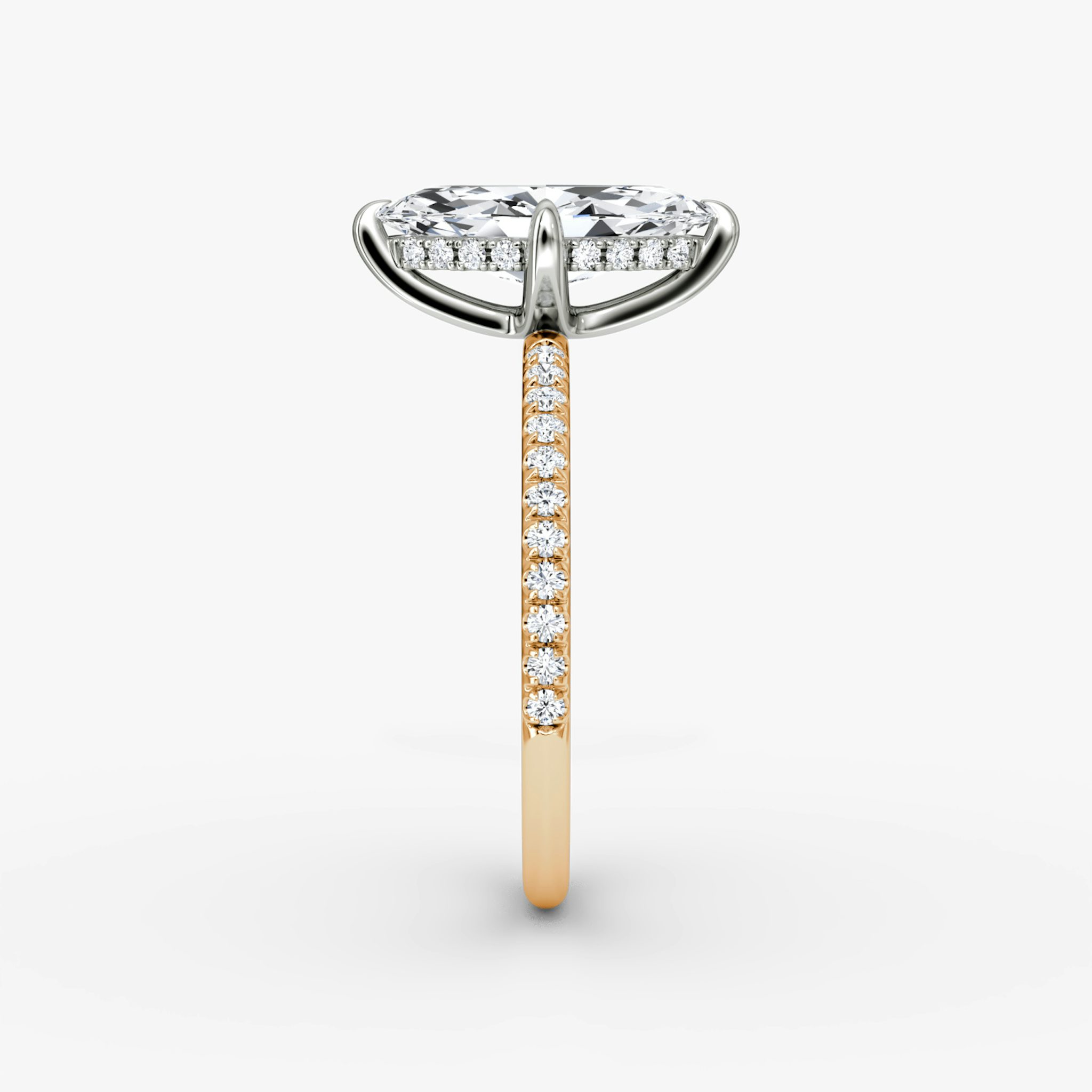 The Classic Hidden Halo | Marquise | 14k | Rose Gold and Platinum | bandAccent: Pavé | bandWidth: standard | prongStyle: Plain | diamondOrientation: vertical | caratWeight: other