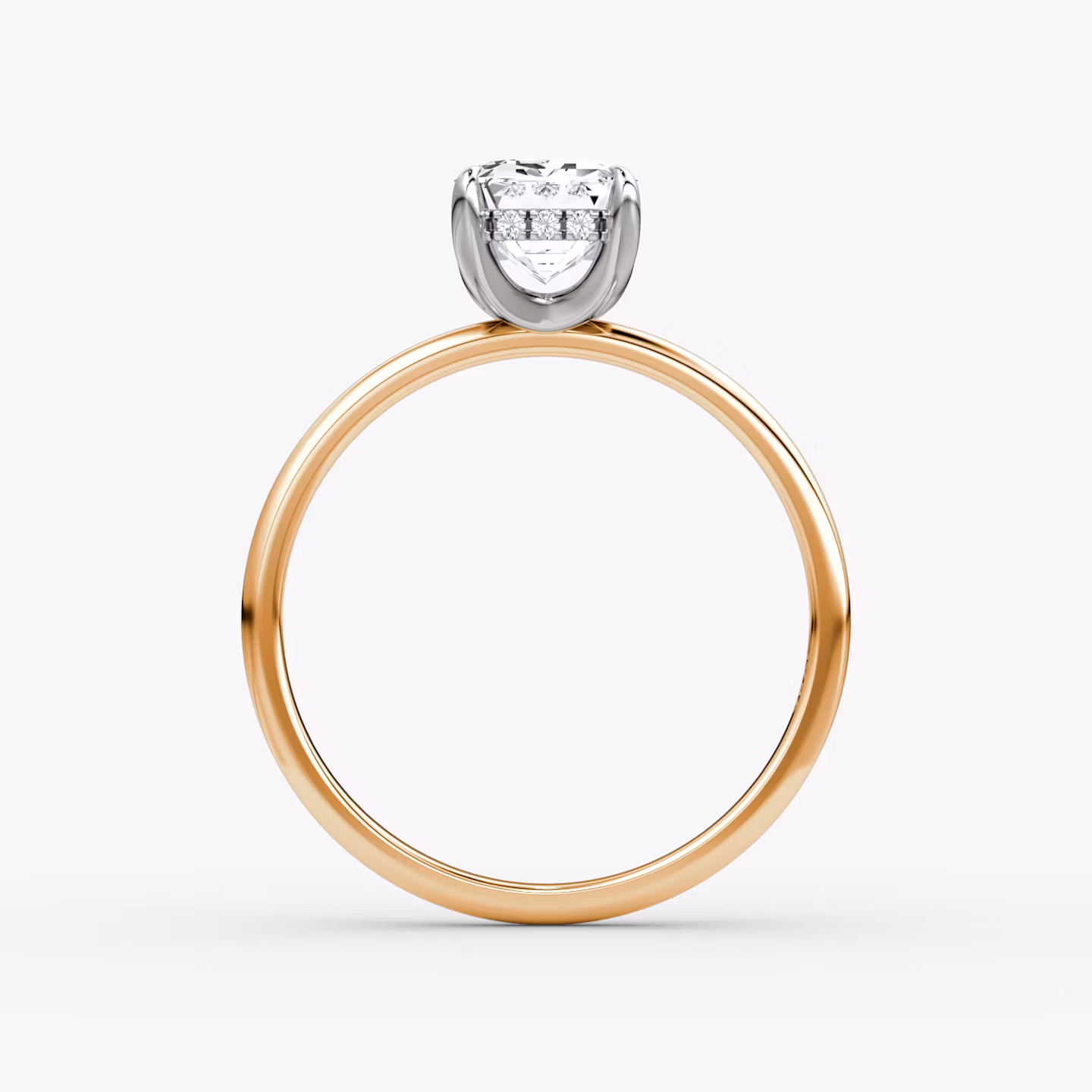 The Classic Hidden Halo | Emerald | 14k | Rose Gold and Platinum | bandAccent: Plain | bandWidth: standard | prongStyle: Plain | diamondOrientation: vertical | caratWeight: other