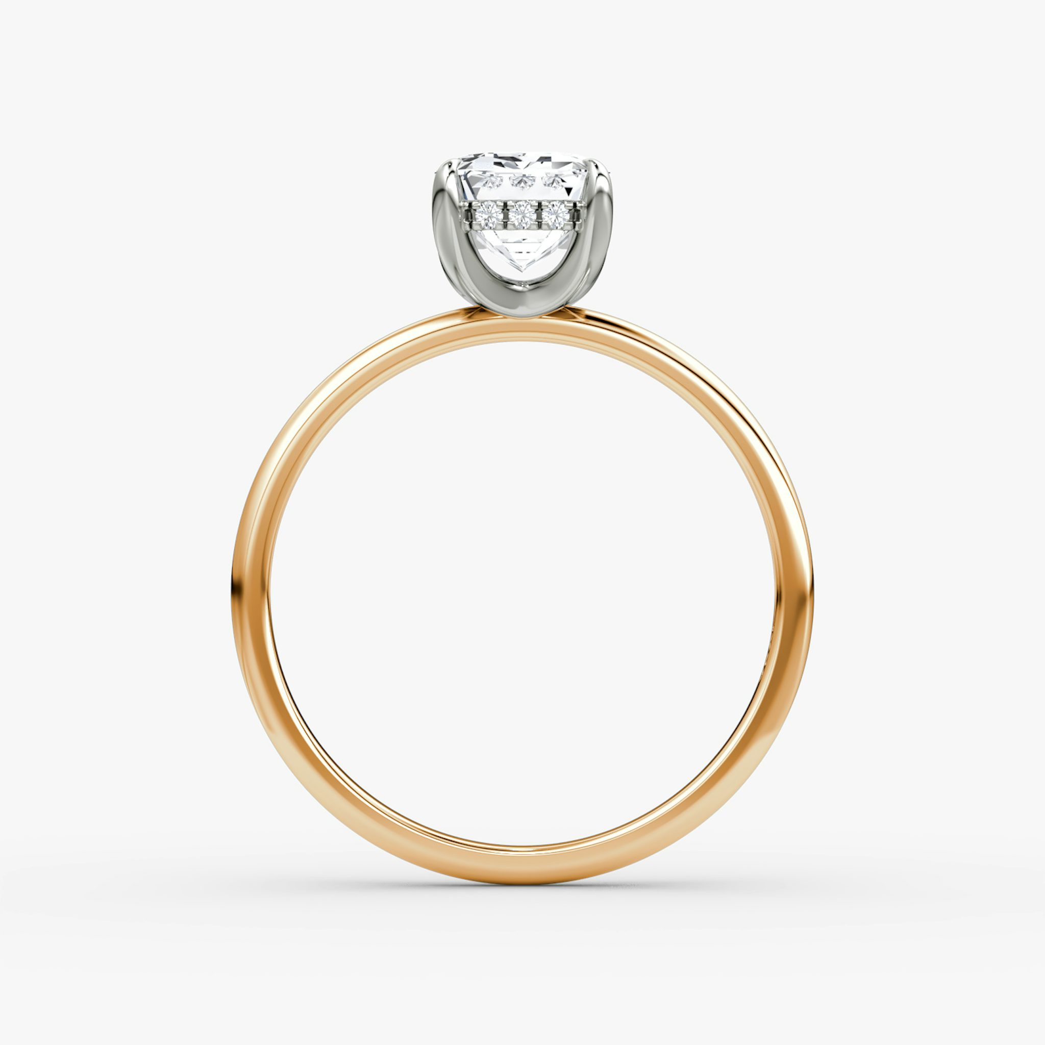 The Classic Hidden Halo | Emerald | 14k | Rose Gold and Platinum | bandAccent: Plain | bandWidth: standard | prongStyle: Plain | diamondOrientation: vertical | caratWeight: other