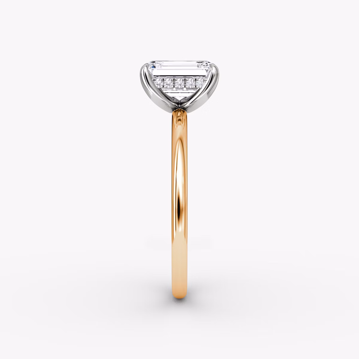 The Classic Hidden Halo | Emerald | 14k | Rose Gold and Platinum | bandAccent: Plain | bandWidth: standard | prongStyle: Plain | diamondOrientation: vertical | caratWeight: other