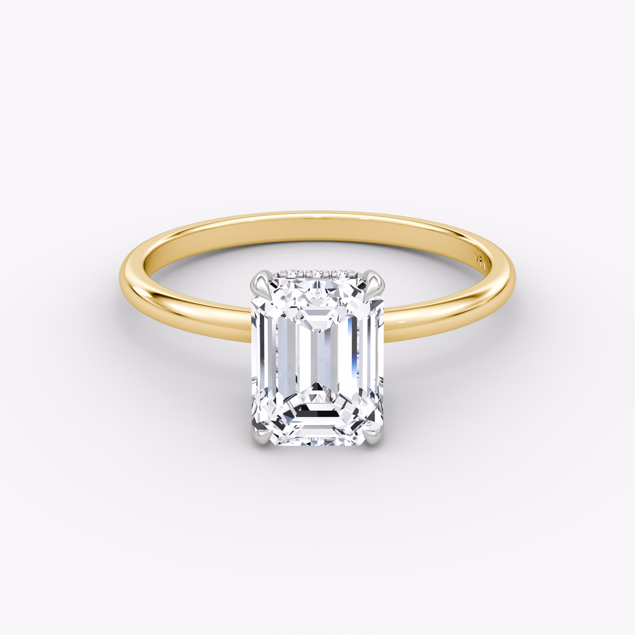 The Classic Hidden Halo | Emerald | 18k | Yellow Gold and Platinum | bandAccent: Plain | bandWidth: standard | prongStyle: Plain | diamondOrientation: vertical | caratWeight: other