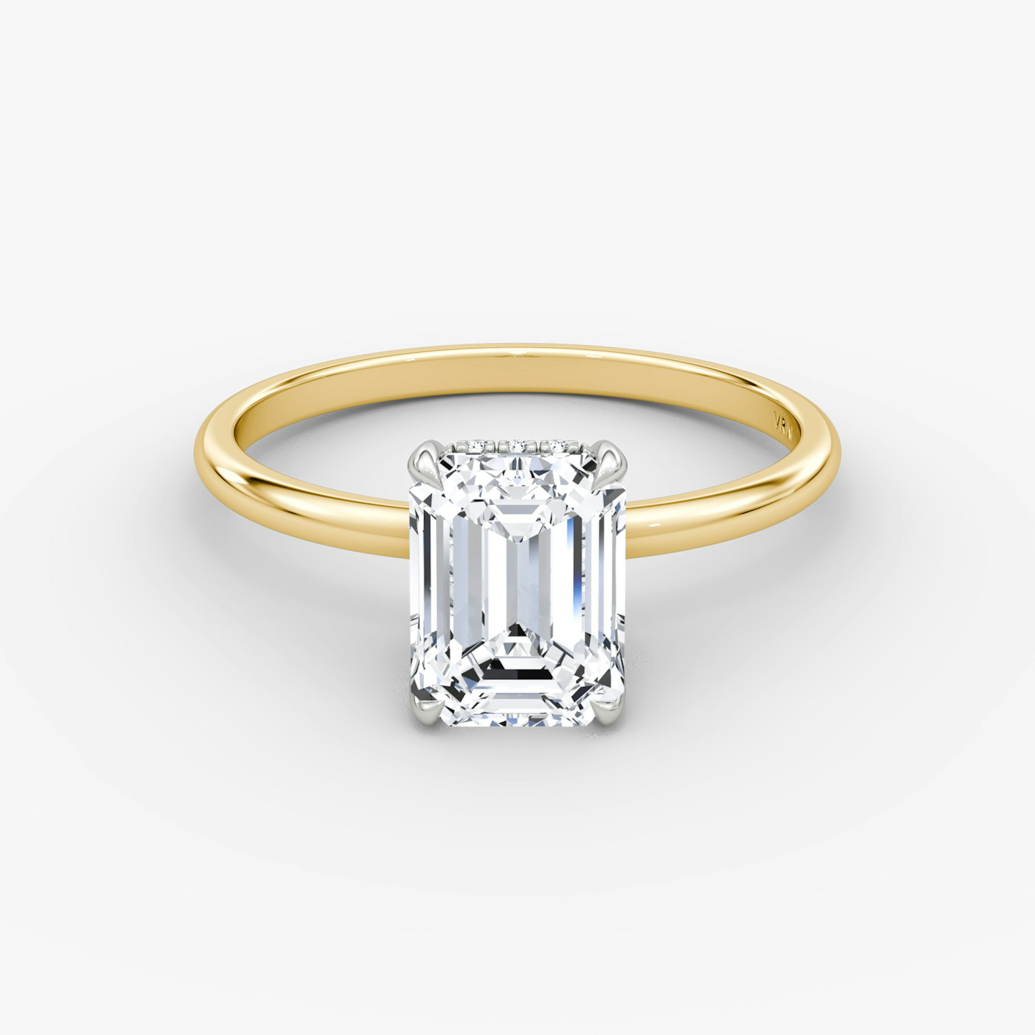 The Classic Hidden Halo | Emerald | 18k | Yellow Gold and Platinum | bandAccent: Plain | bandWidth: standard | prongStyle: Plain | diamondOrientation: vertical | caratWeight: other