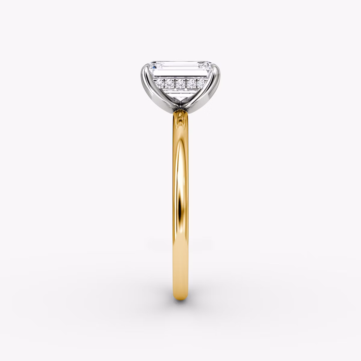 The Classic Hidden Halo | Emerald | 18k | Yellow Gold and Platinum | bandAccent: Plain | bandWidth: standard | prongStyle: Plain | diamondOrientation: vertical | caratWeight: other