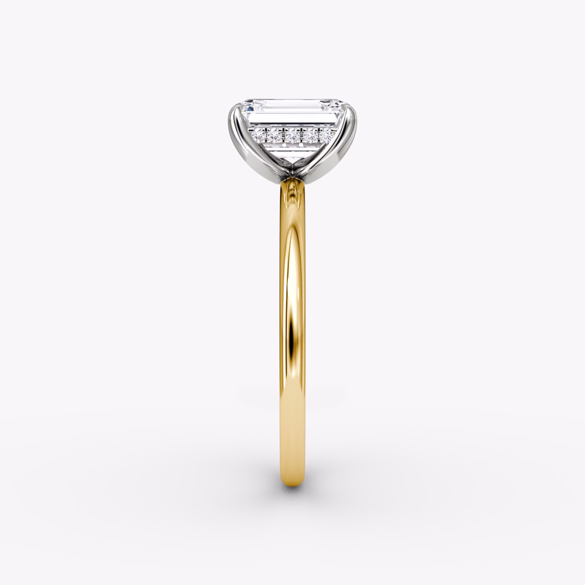 The Classic Hidden Halo | Emerald | 18k | Yellow Gold and Platinum | bandAccent: Plain | bandWidth: standard | prongStyle: Plain | diamondOrientation: vertical | caratWeight: other