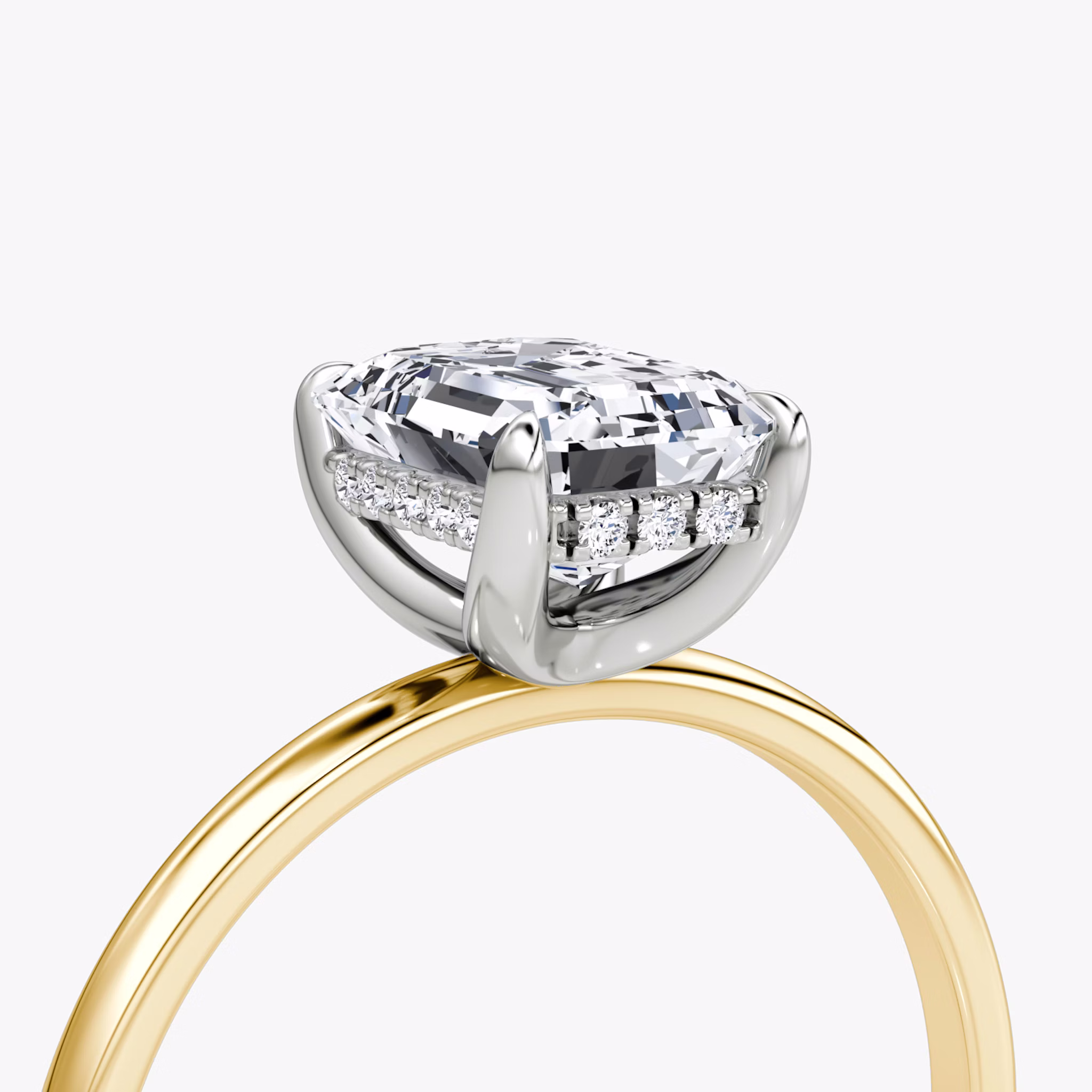 The Classic Hidden Halo | Emerald | 18k | Yellow Gold and Platinum | bandAccent: Plain | bandWidth: standard | prongStyle: Plain | diamondOrientation: vertical | caratWeight: other