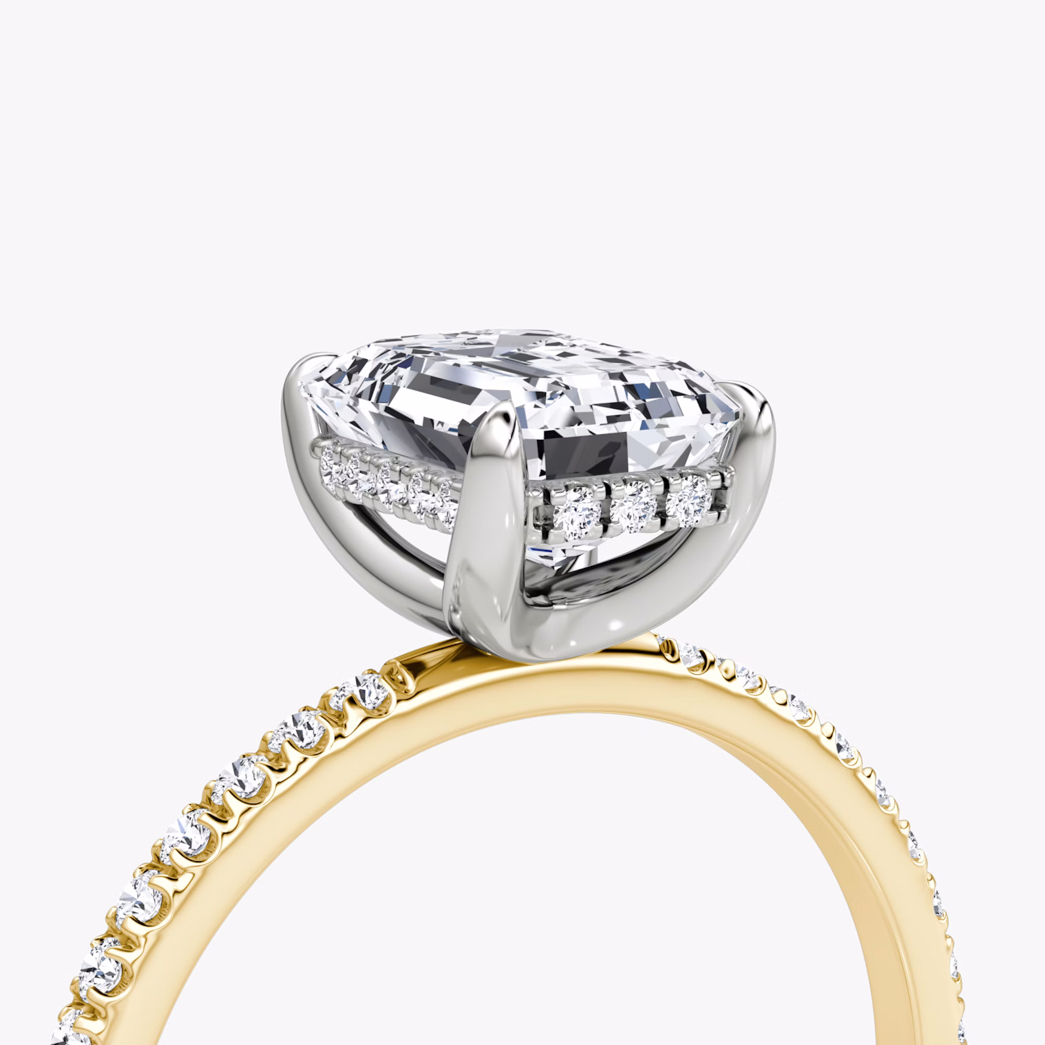 The Classic Hidden Halo | Emerald | 18k | Yellow Gold and Platinum | bandAccent: Pavé | bandWidth: standard | prongStyle: Plain | diamondOrientation: vertical | caratWeight: other