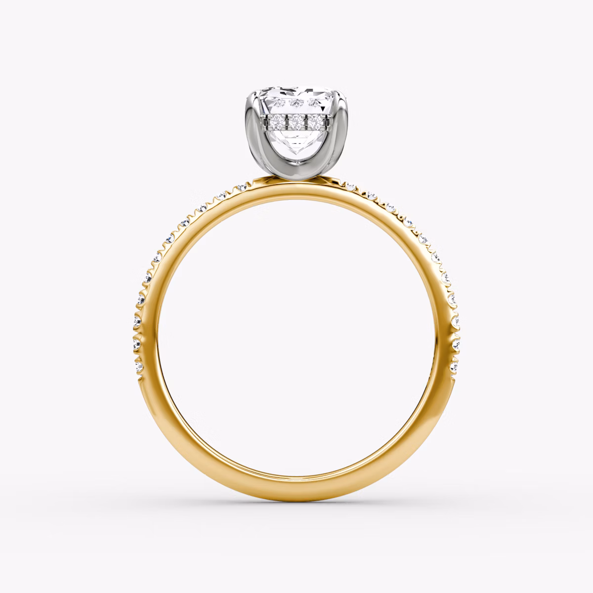 The Classic Hidden Halo | Emerald | 18k | Yellow Gold and Platinum | bandAccent: Pavé | bandWidth: standard | prongStyle: Plain | diamondOrientation: vertical | caratWeight: other