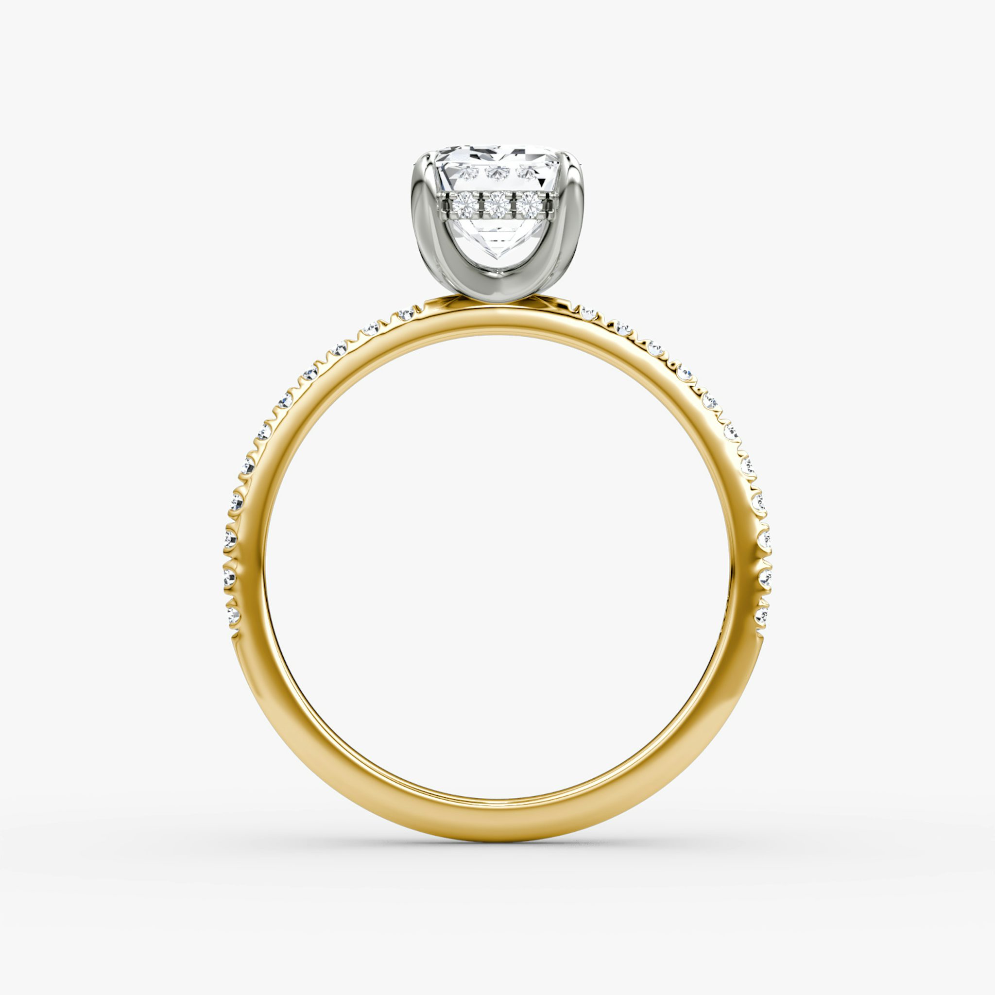 The Classic Hidden Halo | Emerald | 18k | Yellow Gold and Platinum | bandAccent: Pavé | bandWidth: standard | prongStyle: Plain | diamondOrientation: vertical | caratWeight: other