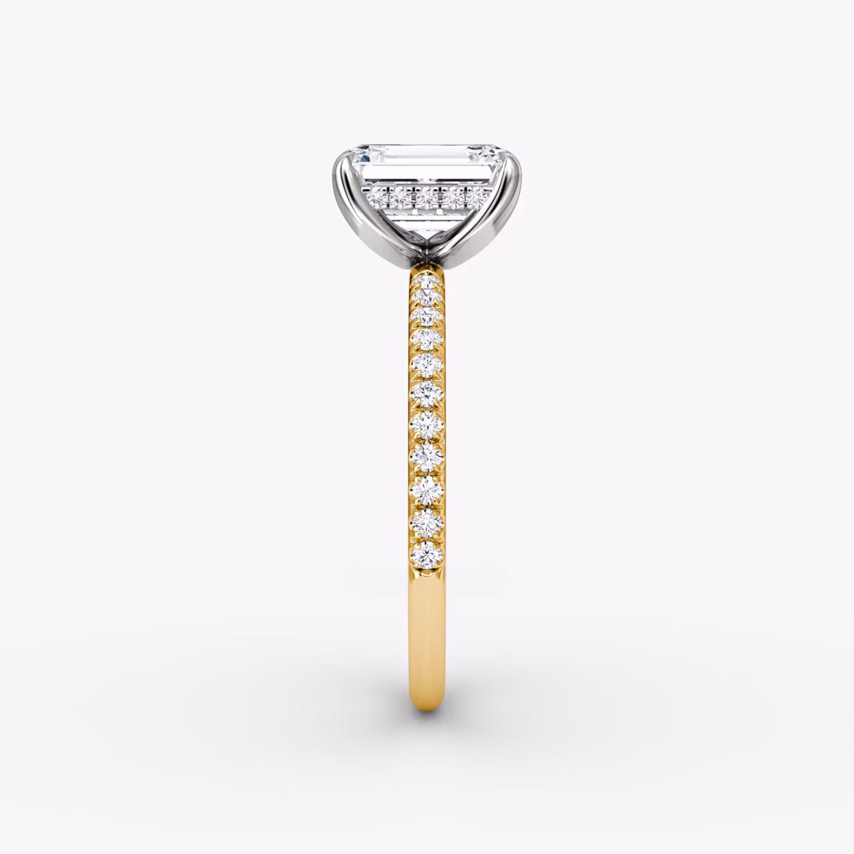 The Classic Hidden Halo | Emerald | 18k | Yellow Gold and Platinum | bandAccent: Pavé | bandWidth: standard | prongStyle: Plain | diamondOrientation: vertical | caratWeight: other