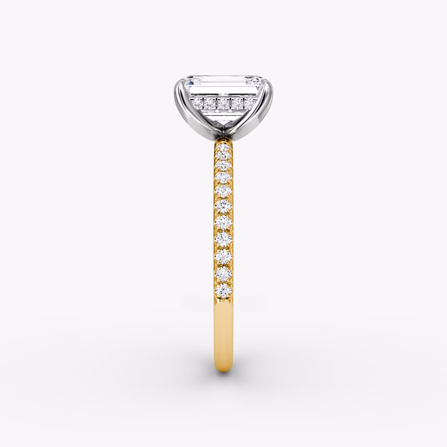 The Classic Hidden Halo | Emerald | 18k | Yellow Gold and Platinum | bandAccent: Pavé | bandWidth: standard | prongStyle: Plain | diamondOrientation: vertical | caratWeight: other