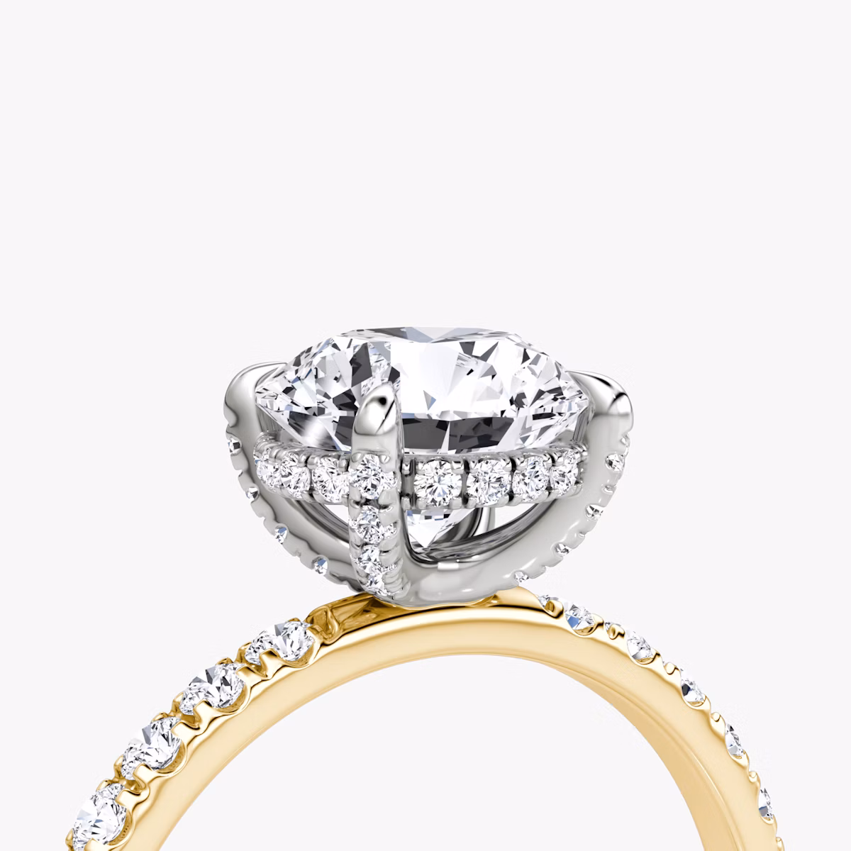 The Classic Hidden Halo | Round Brilliant | 18k | Yellow Gold and Platinum | bandAccent: Pavé | bandWidth: large | caratWeight: other | prongStyle: Pavé | diamondOrientation: vertical