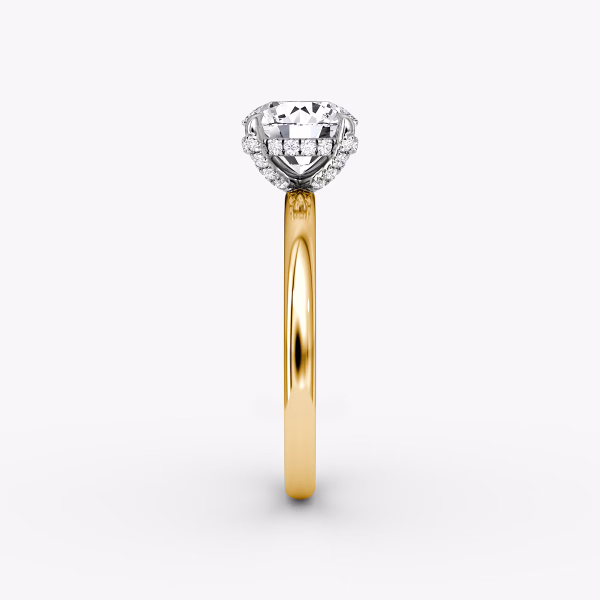 The Classic Hidden Halo | Round Brilliant | 18k | Yellow Gold and Platinum | bandAccent: Plain | bandWidth: large | caratWeight: other | prongStyle: Pavé | diamondOrientation: vertical