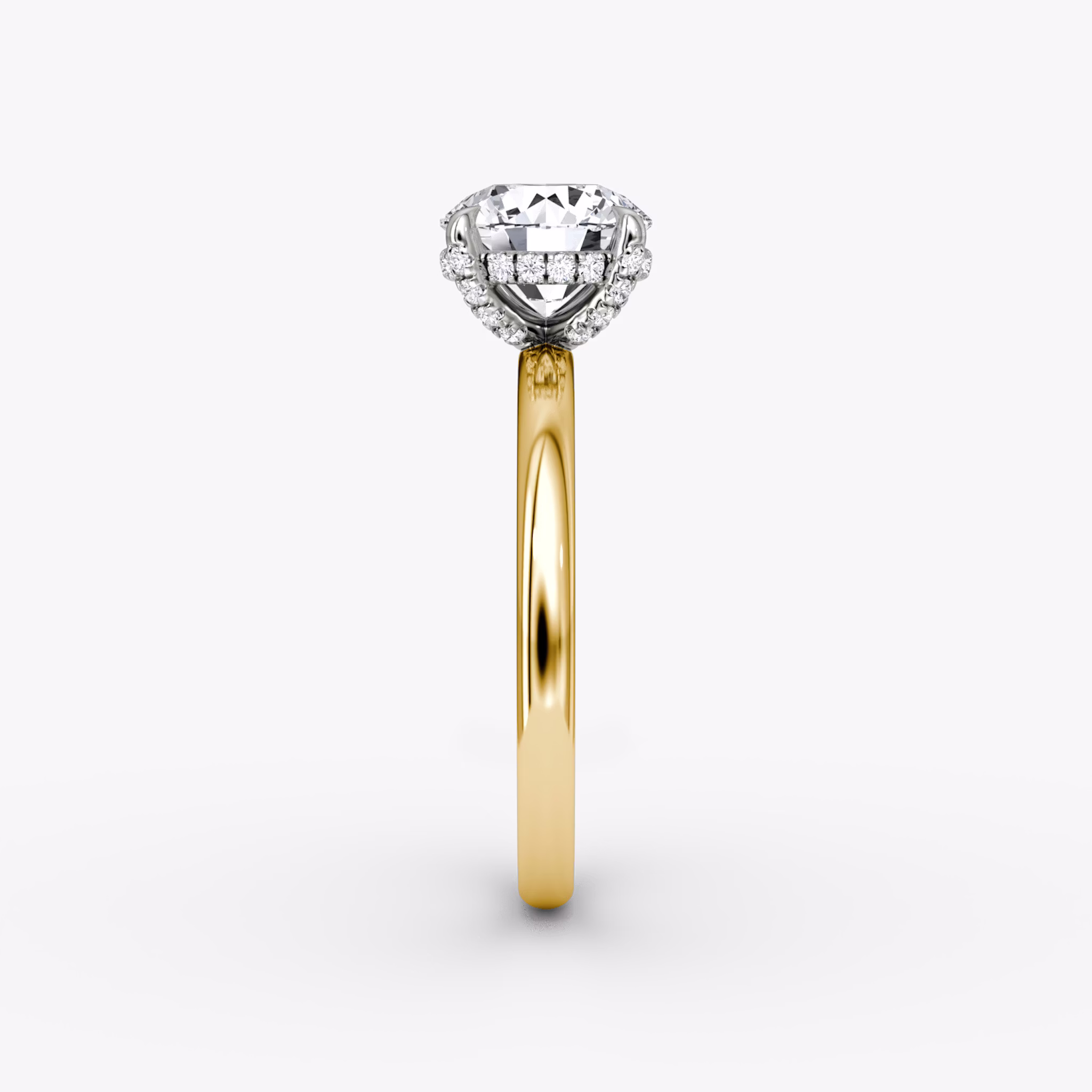 The Classic Hidden Halo | Round Brilliant | 18k | Yellow Gold and Platinum | bandAccent: Plain | bandWidth: large | caratWeight: 1.0ct | prongStyle: Pavé | diamondOrientation: vertical
