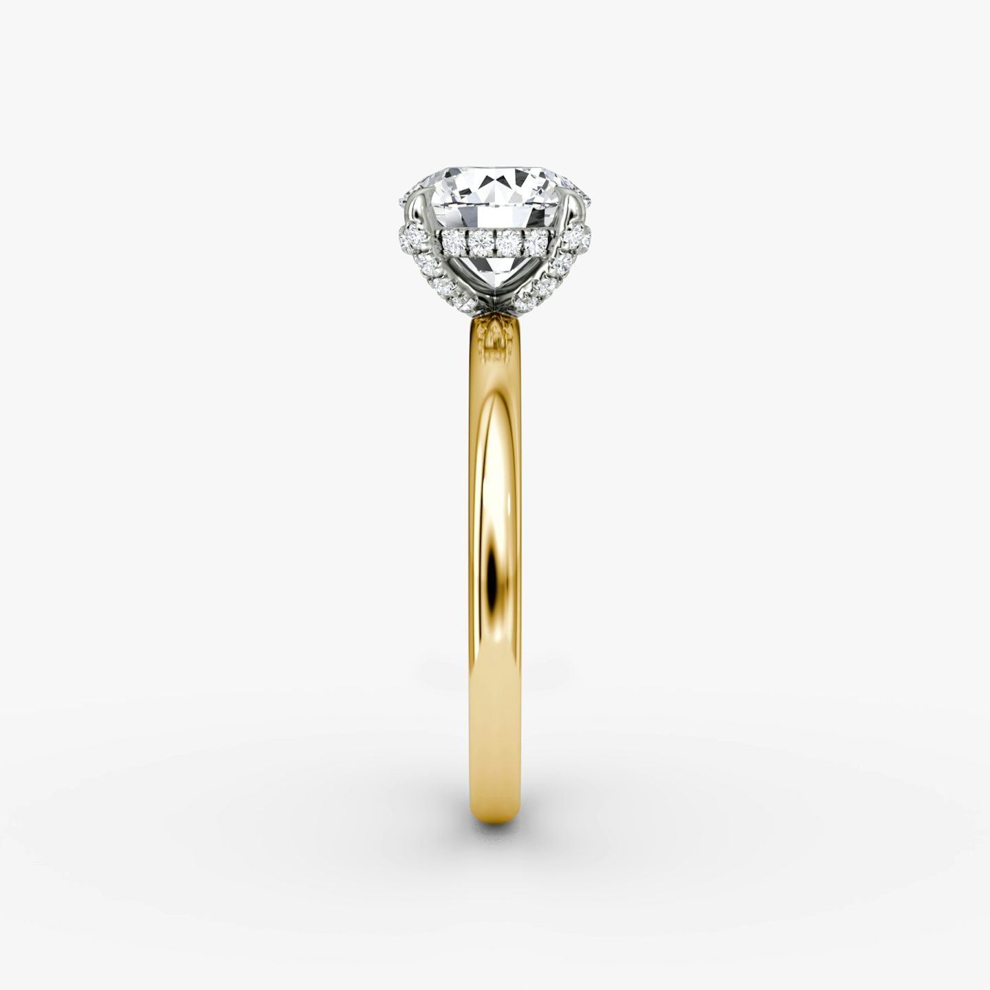 The Classic Hidden Halo | Round Brilliant | 18k | Yellow Gold and Platinum | bandAccent: Plain | bandWidth: large | caratWeight: other | prongStyle: Pavé | diamondOrientation: vertical